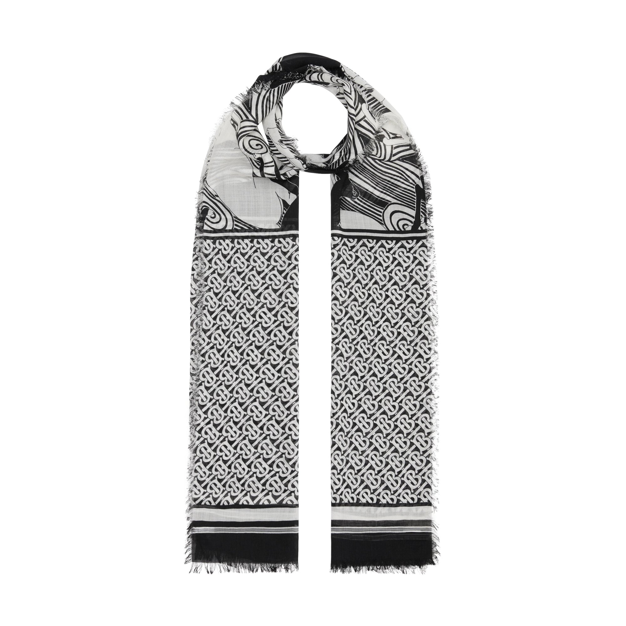 Écharpe en laine et soie à imprimé daim et monogram - Monochrome