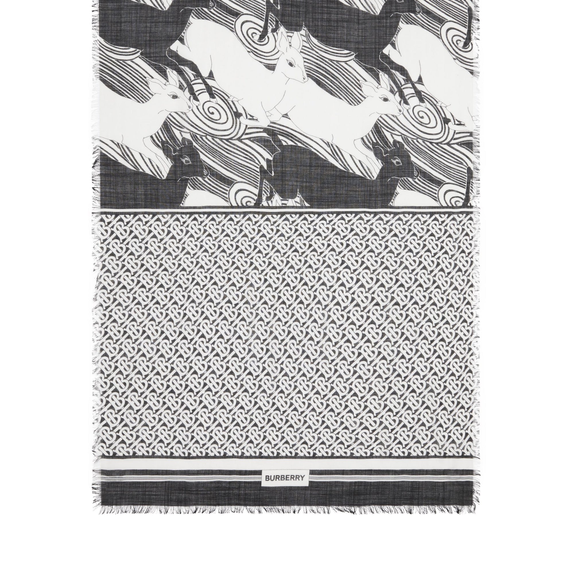 Écharpe en laine et soie à imprimé daim et monogram - Monochrome