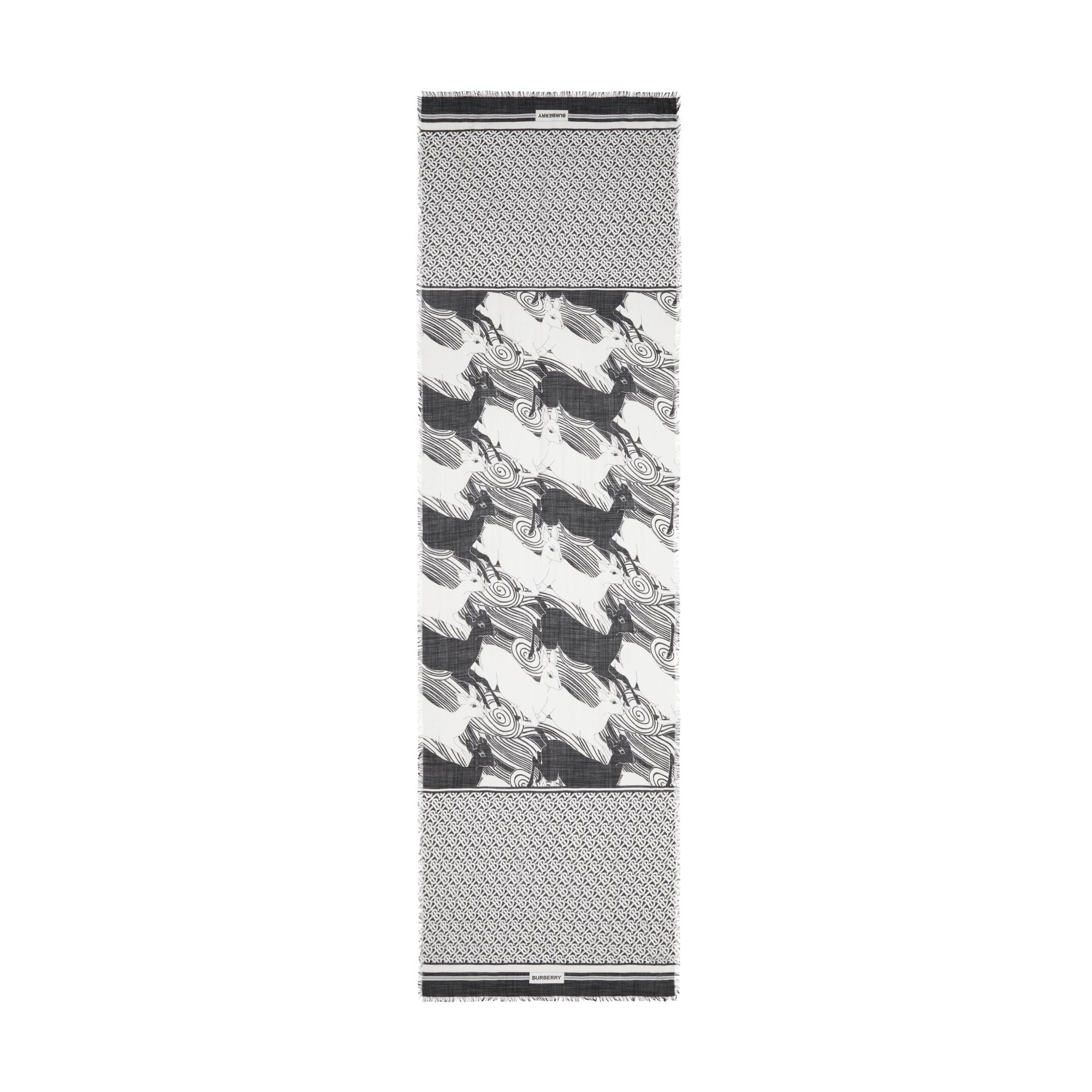 Écharpe en laine et soie à imprimé daim et monogram - Monochrome