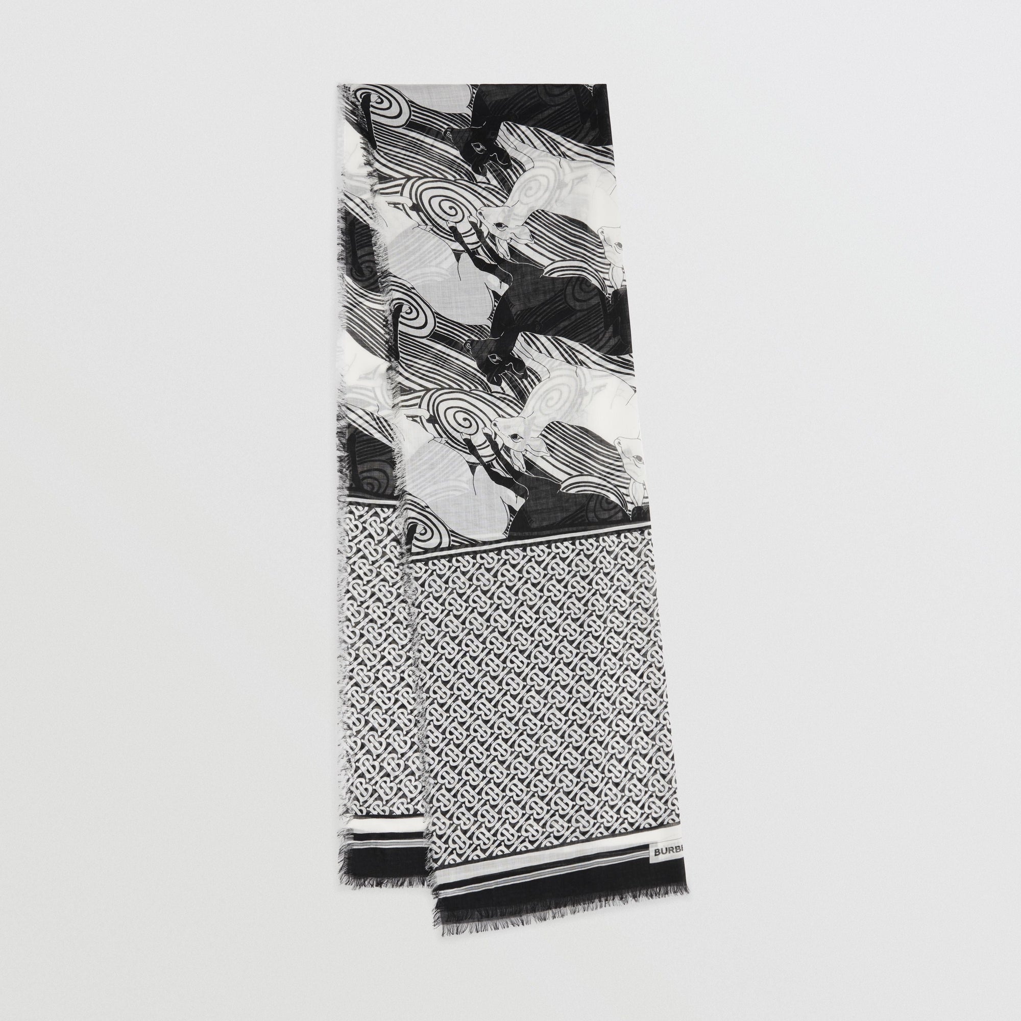 Écharpe en laine et soie à imprimé daim et monogram - Monochrome