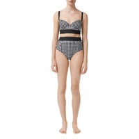 Haut de bikini vichy avec bande à logo - Noir
