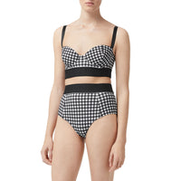 Haut de bikini vichy avec bande à logo - Noir