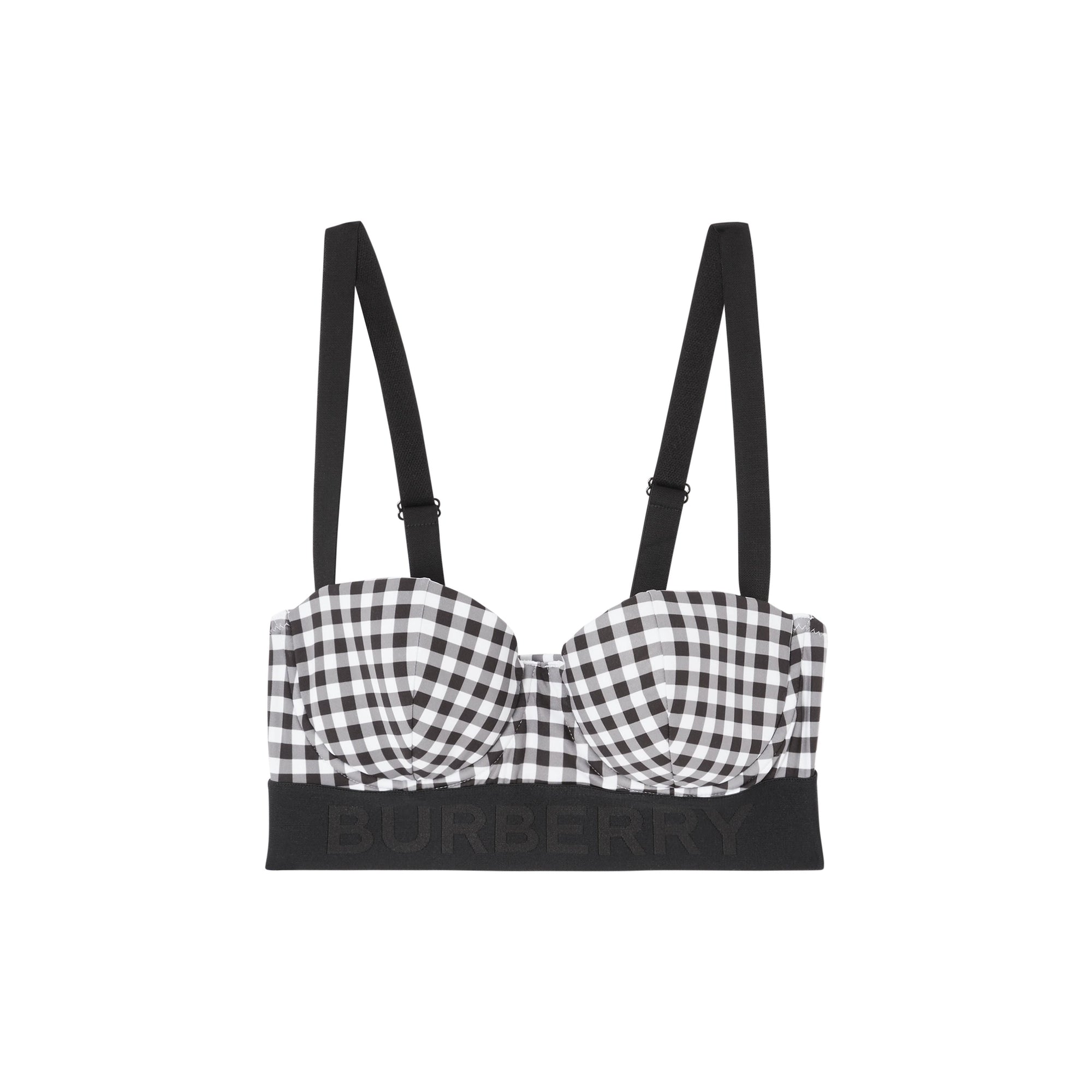 Haut de bikini vichy avec bande à logo - Noir