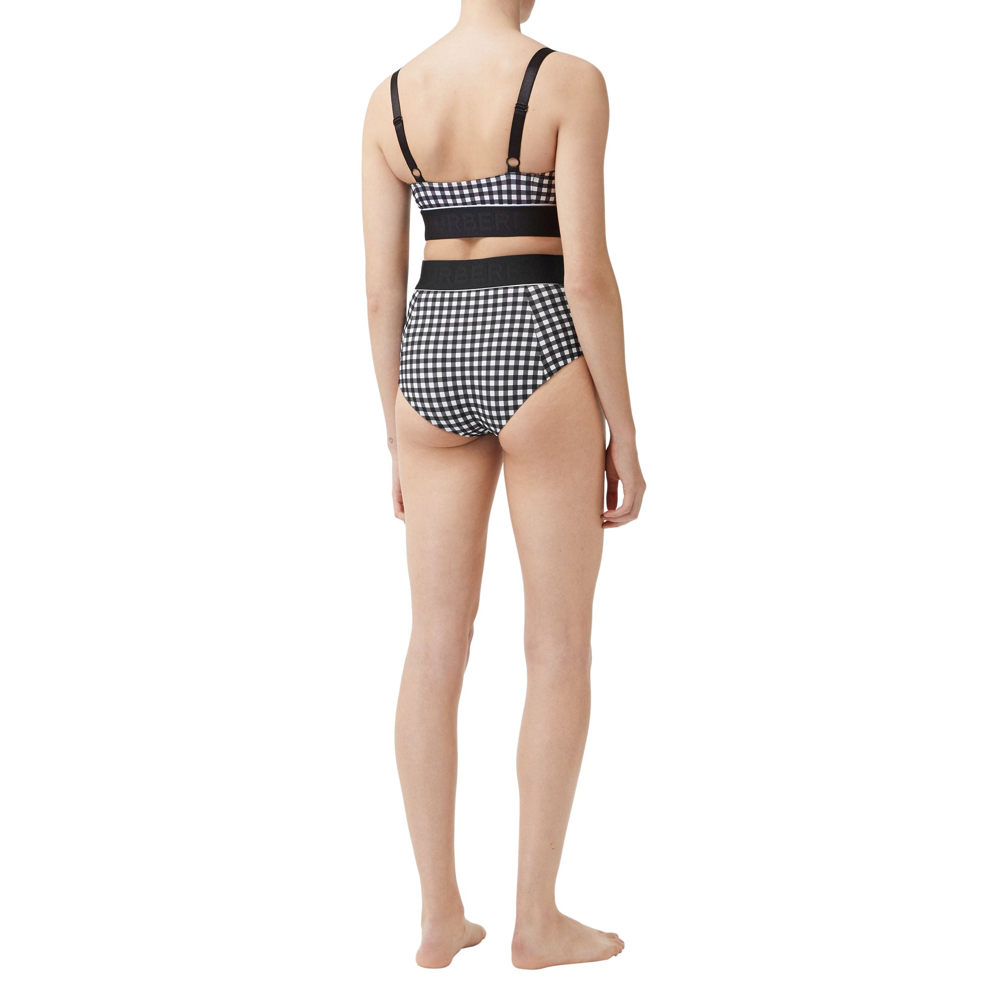 Bas de bikini vichy avec bande à logo - Noir