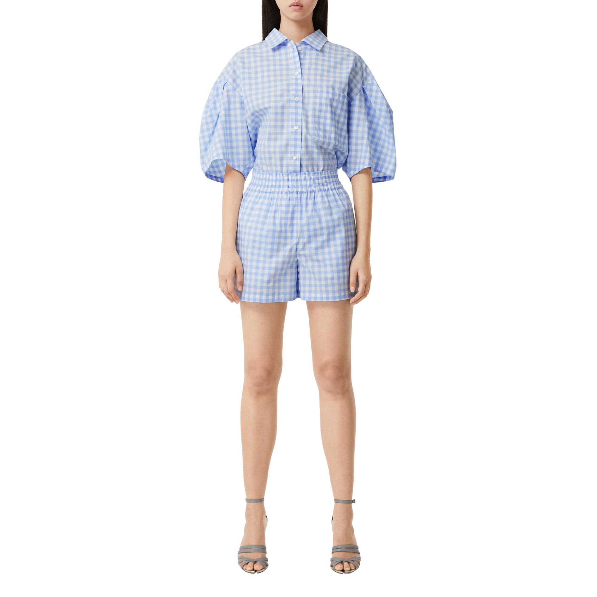 Short en coton vichy - Bleu pâle