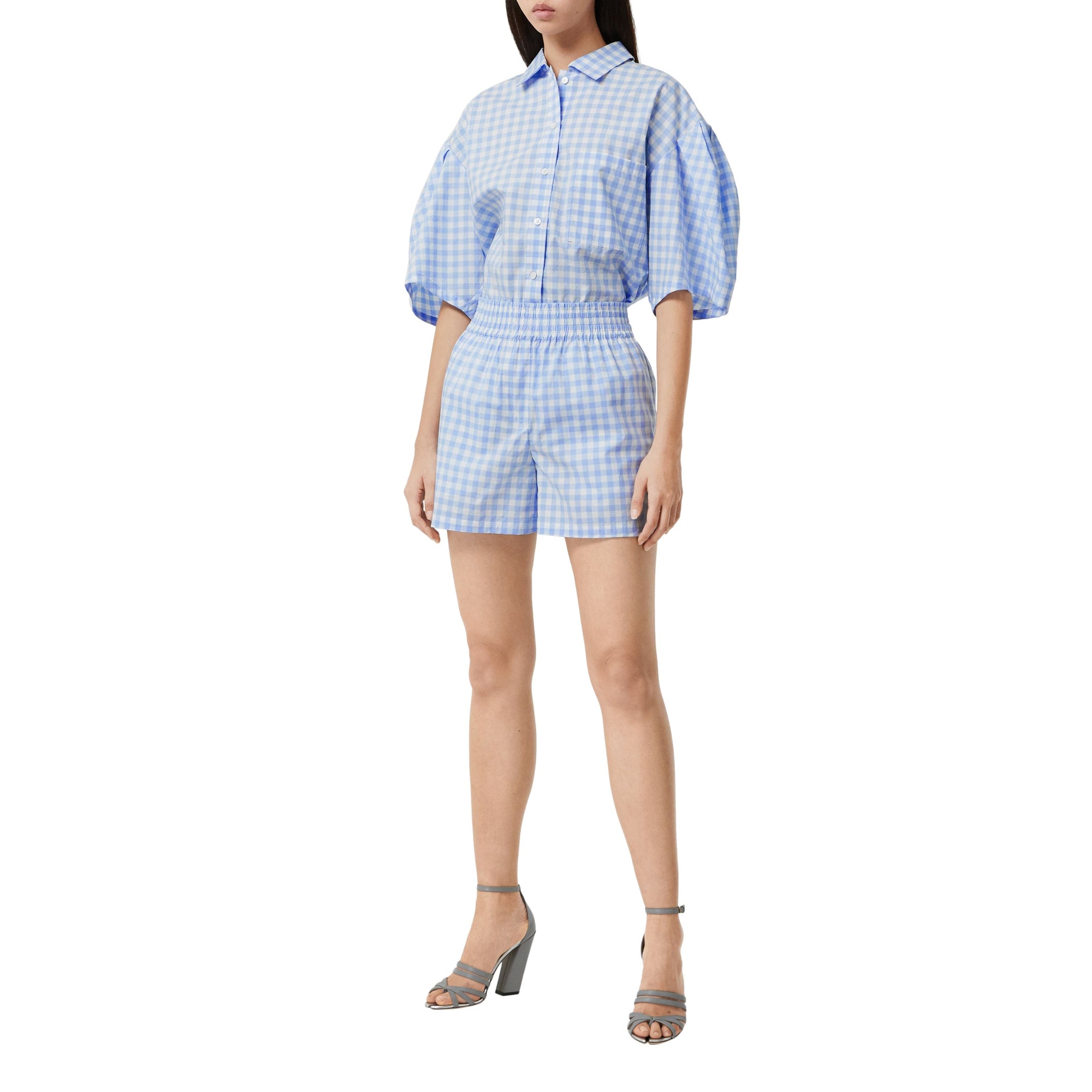 Short en coton vichy - Bleu pâle