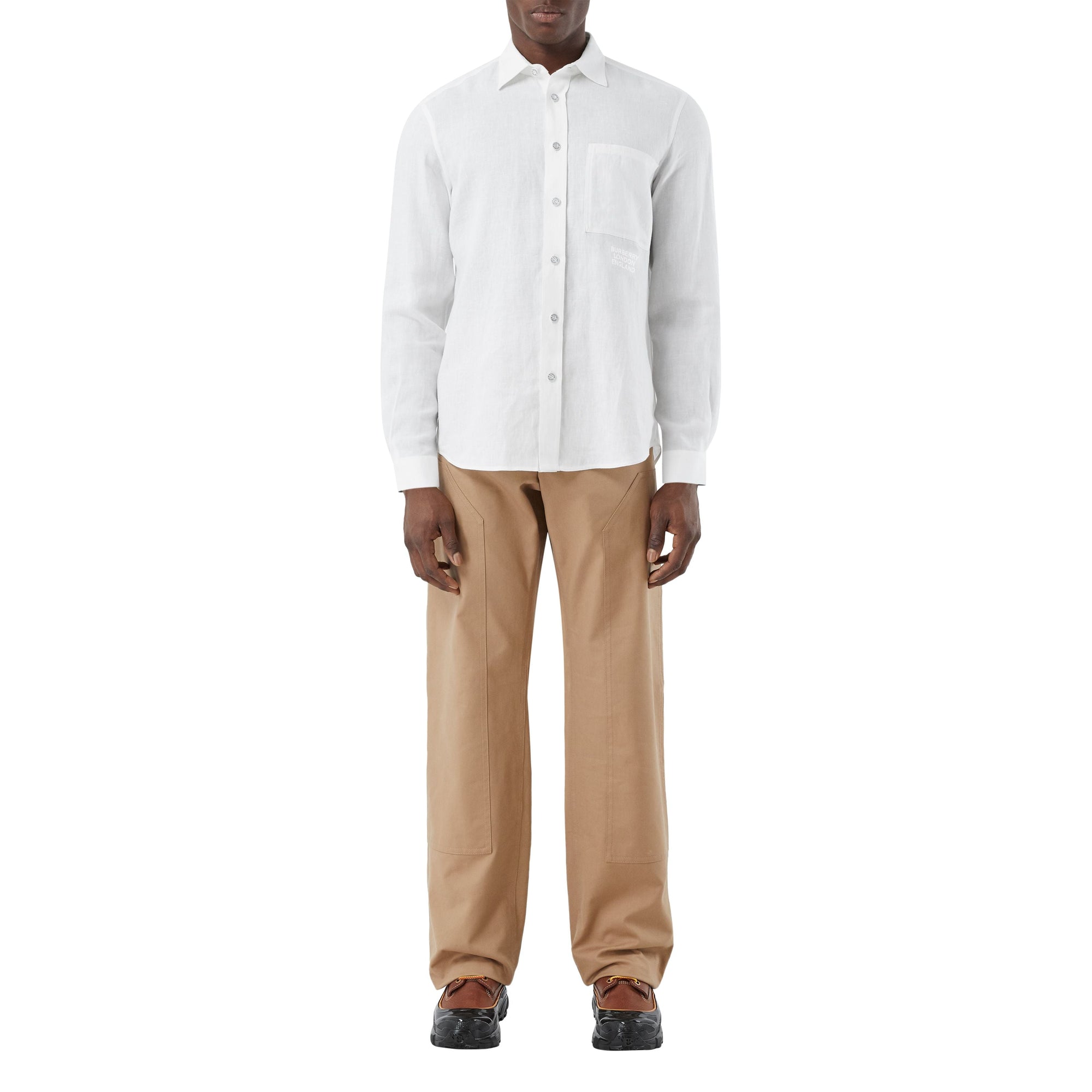 WHITE Chemise en lin avec logo brodé