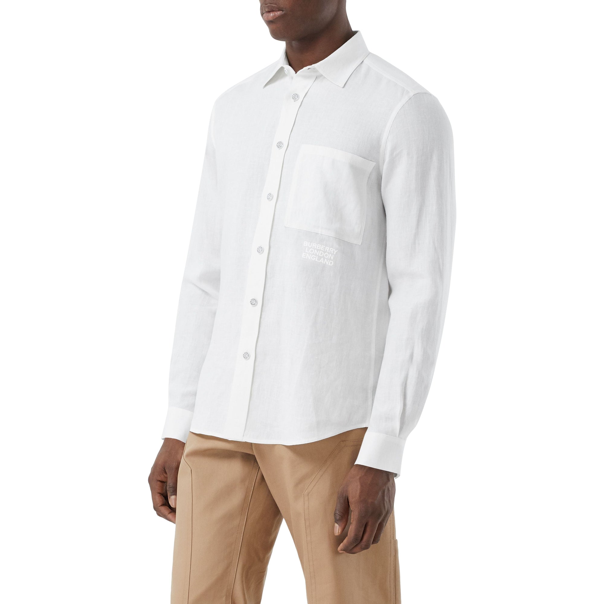 WHITE Chemise en lin avec logo brodé