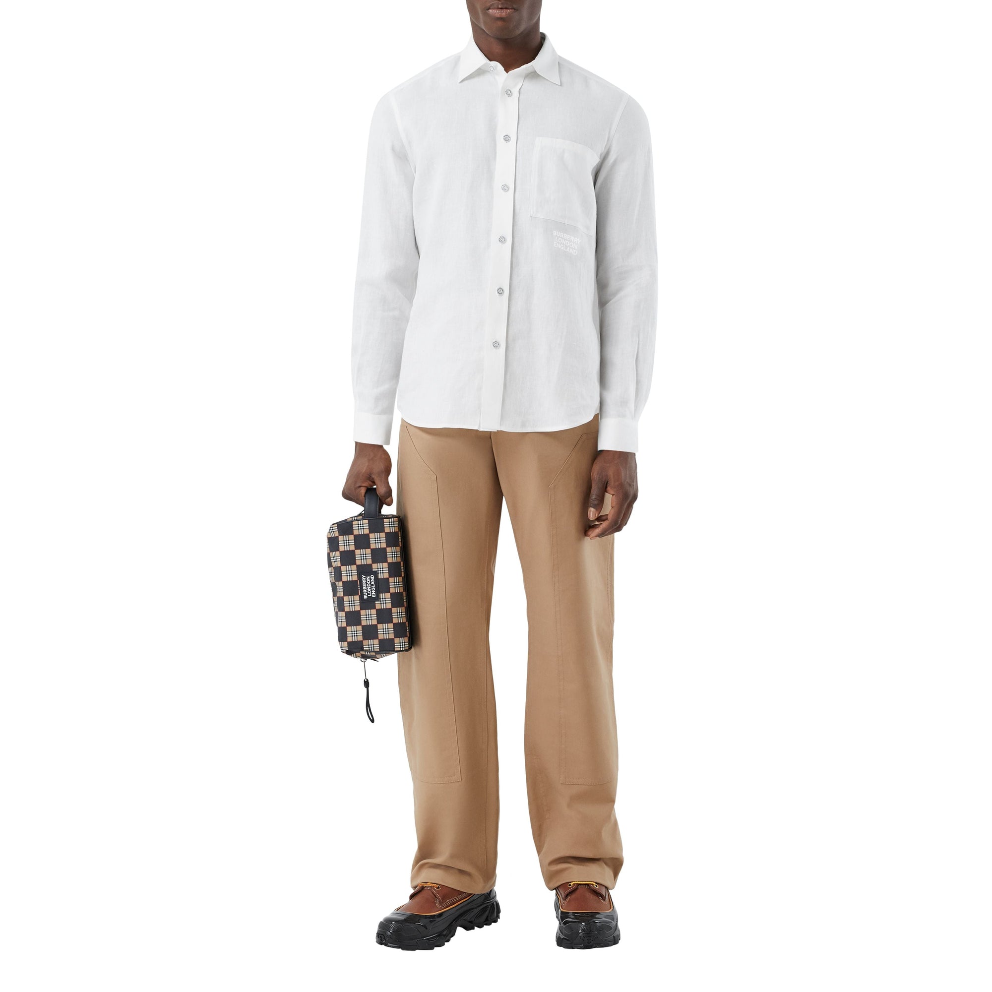 WHITE Chemise en lin avec logo brodé