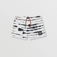 Short de bain avec cordon de serrage à imprimé aquarelle - Blanc & noir