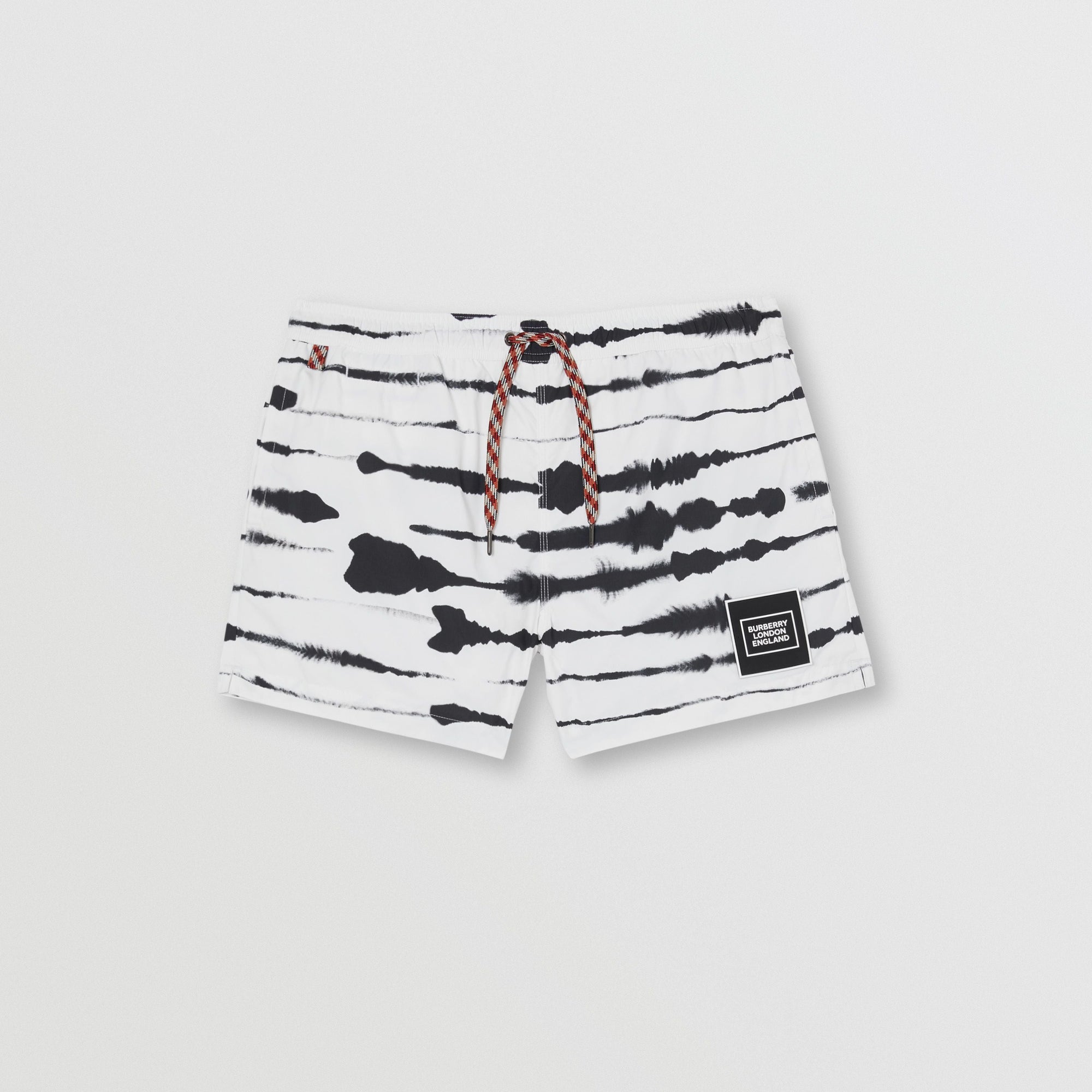 Short de bain avec cordon de serrage à imprimé aquarelle - Blanc & noir