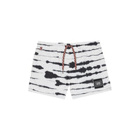 Short de bain avec cordon de serrage à imprimé aquarelle - Blanc & noir