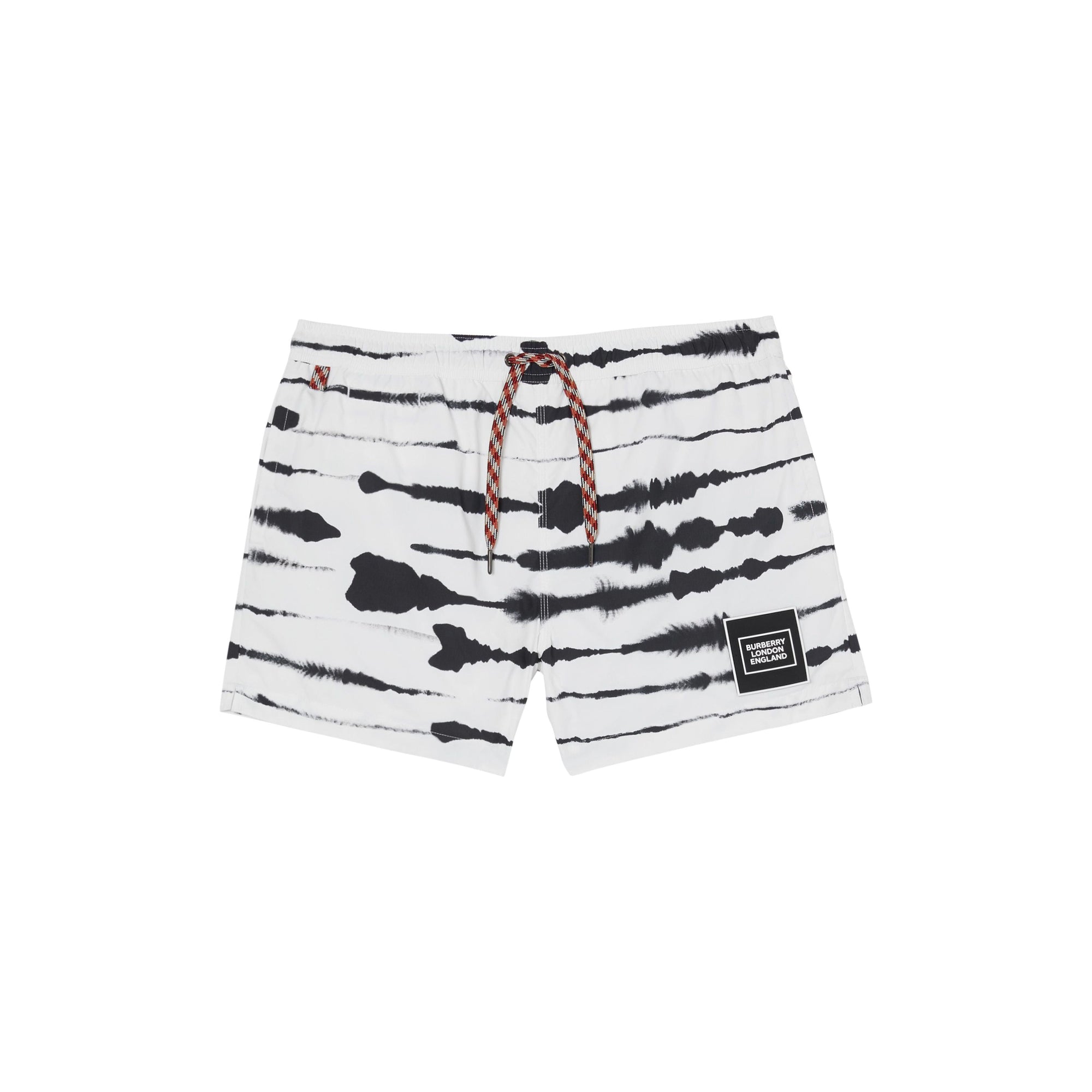 Short de bain avec cordon de serrage à imprimé aquarelle - Blanc & noir