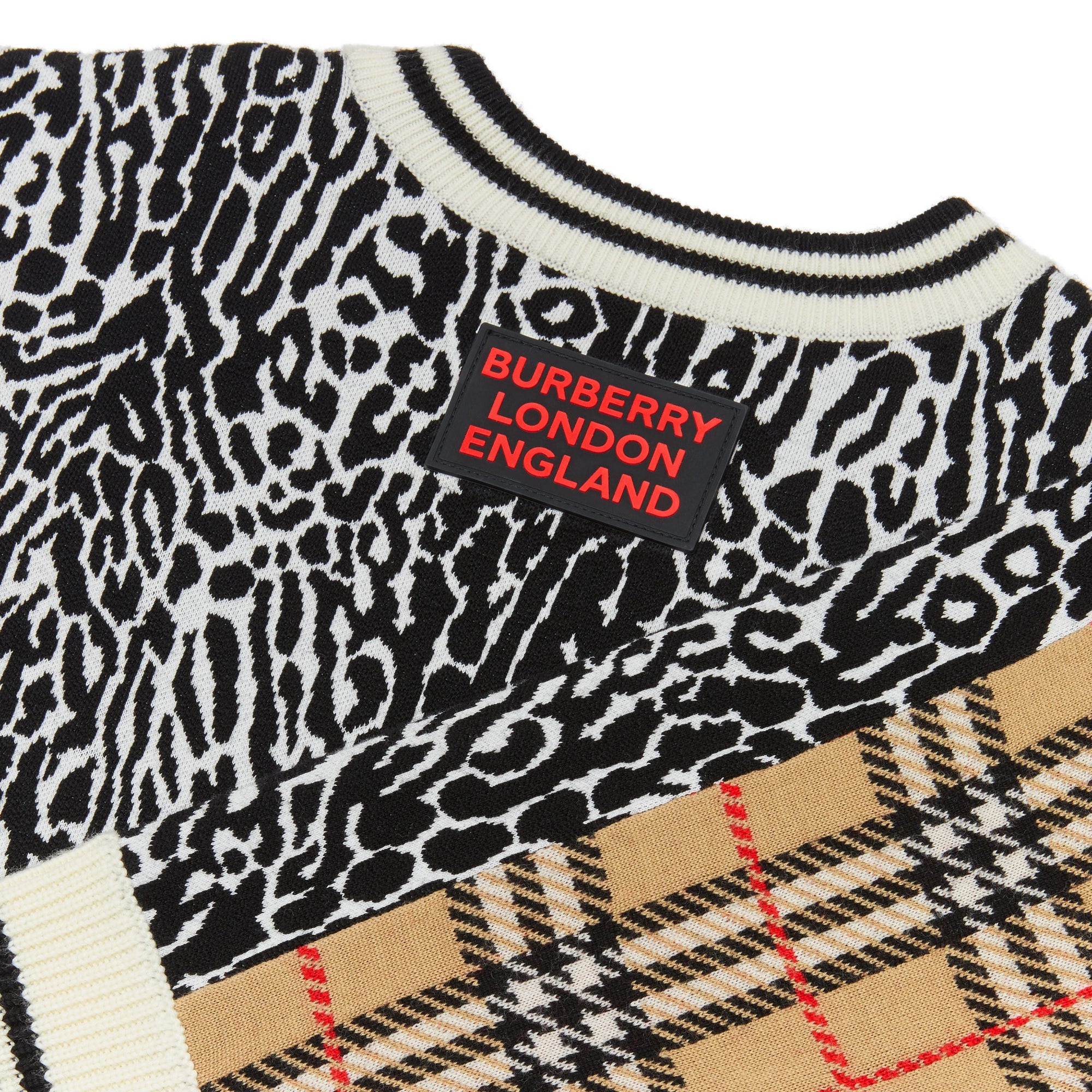 LEOPARD PRINT Robe pull en laine mérinos à motif check et léopard