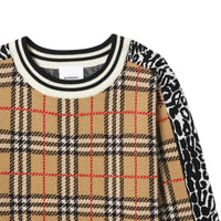 LEOPARD PRINT Robe pull en laine mérinos à motif check et léopard