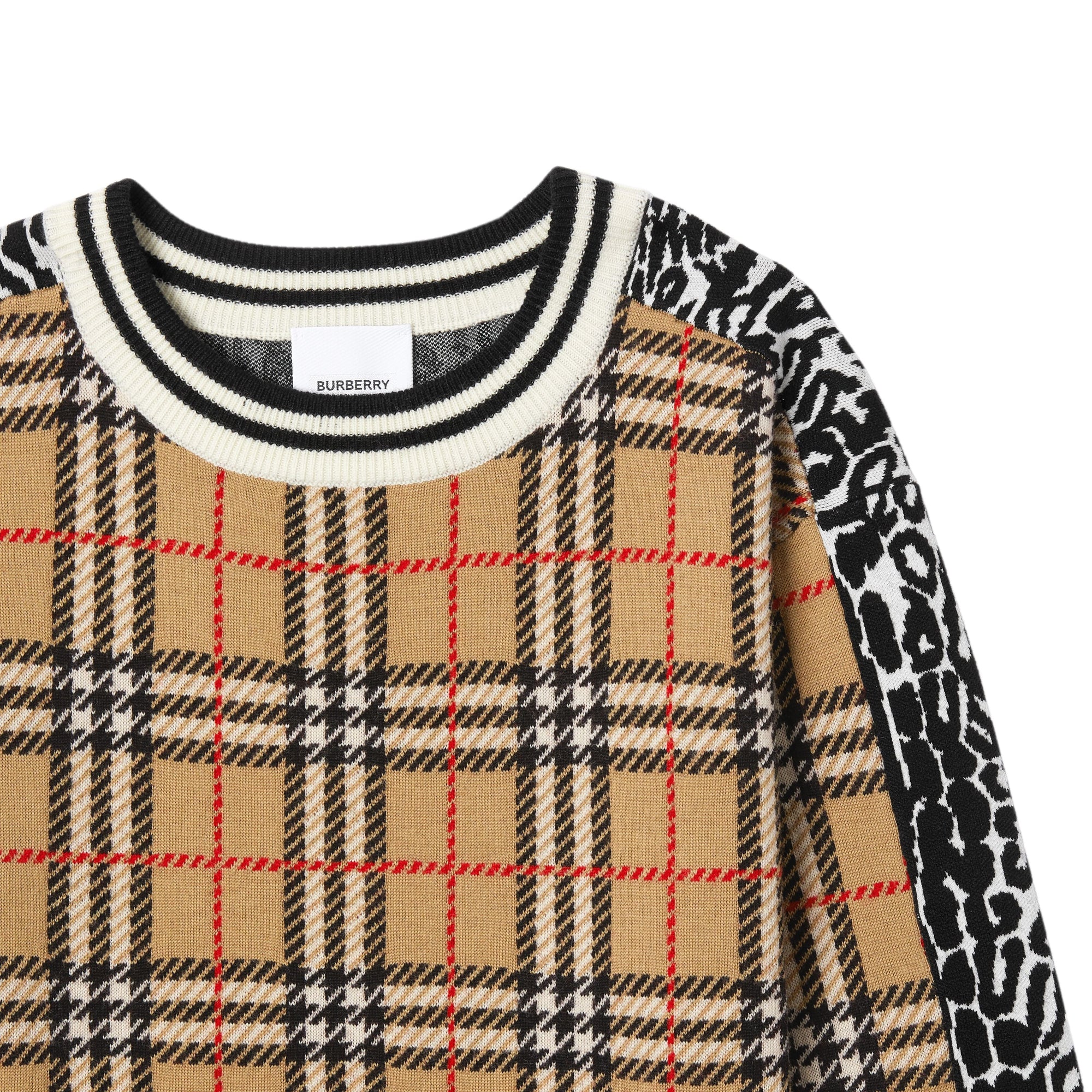 LEOPARD PRINT Robe pull en laine mérinos à motif check et léopard