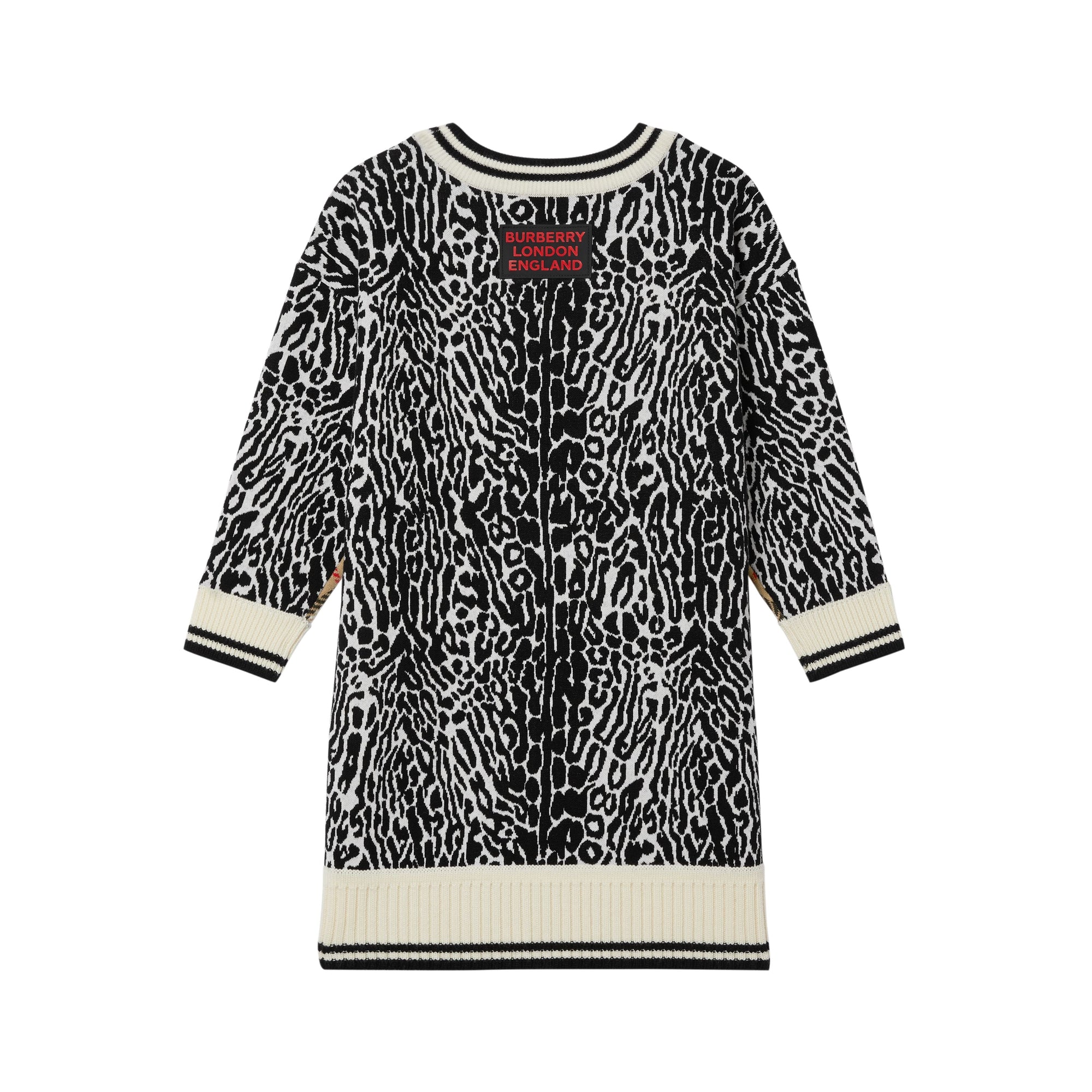 LEOPARD PRINT Robe pull en laine mérinos à motif check et léopard