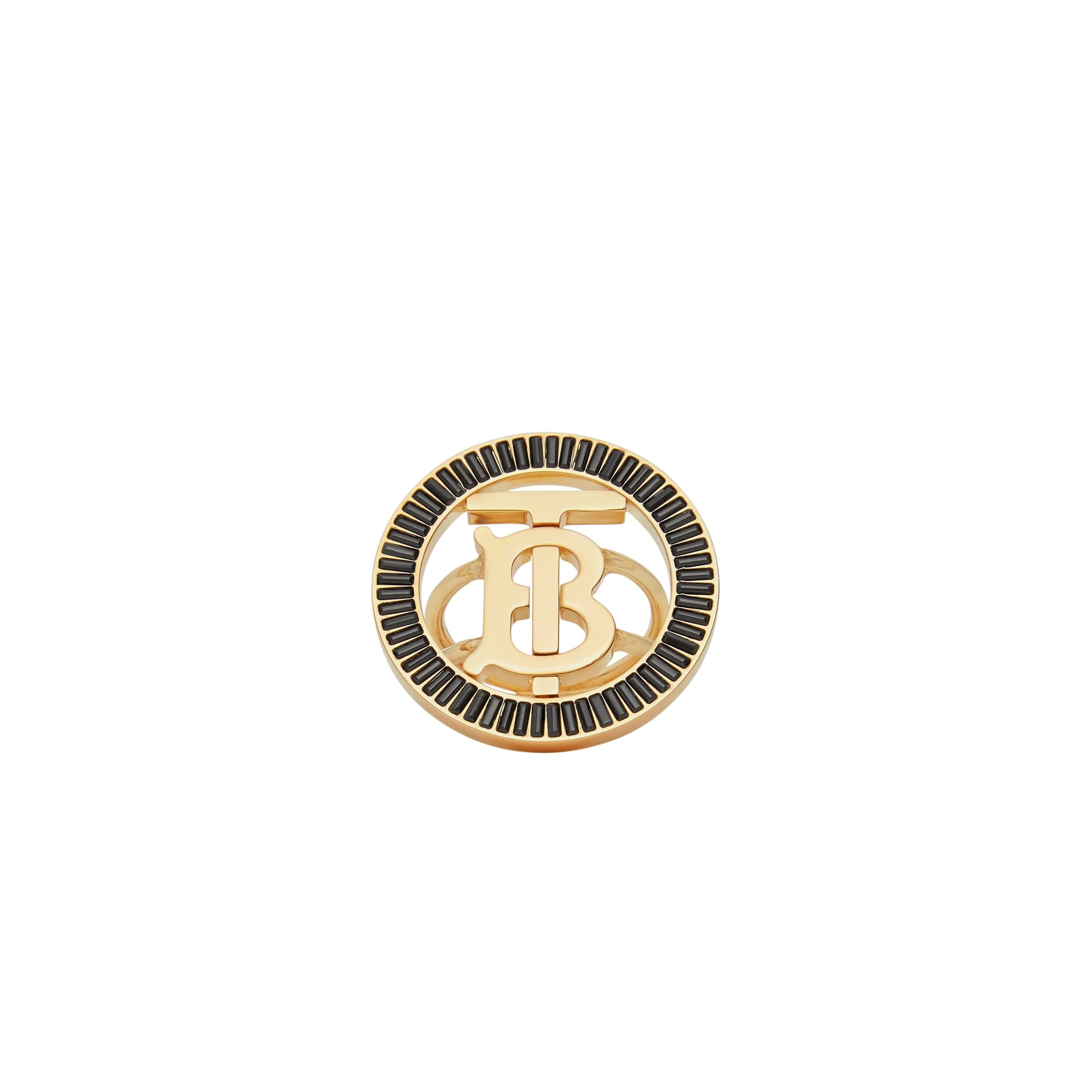 Bague monogram plaquée or avec cristal - Noir jais