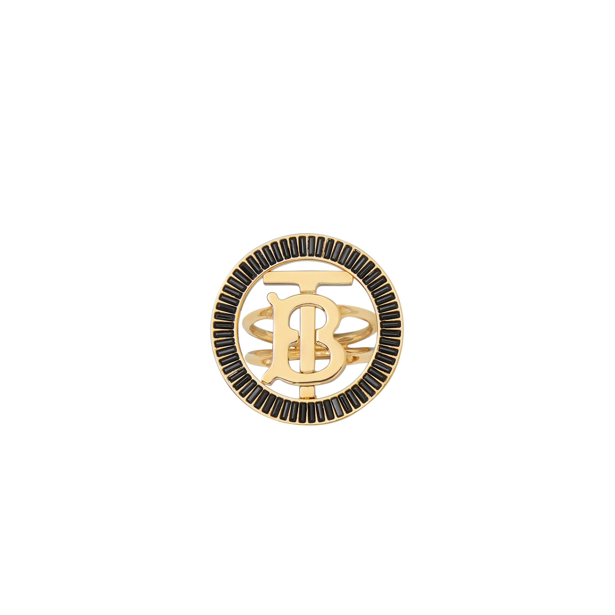Bague monogram plaquée or avec cristal - Noir jais