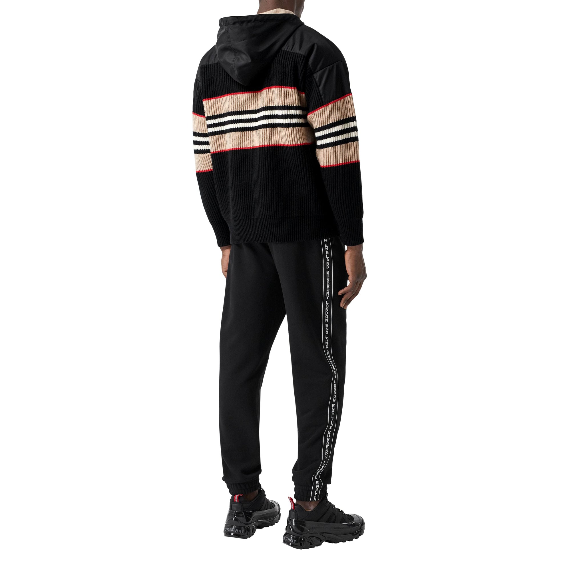 BLACK Hoodie en maille de laine et cachemire côtelée à rayures iconiques