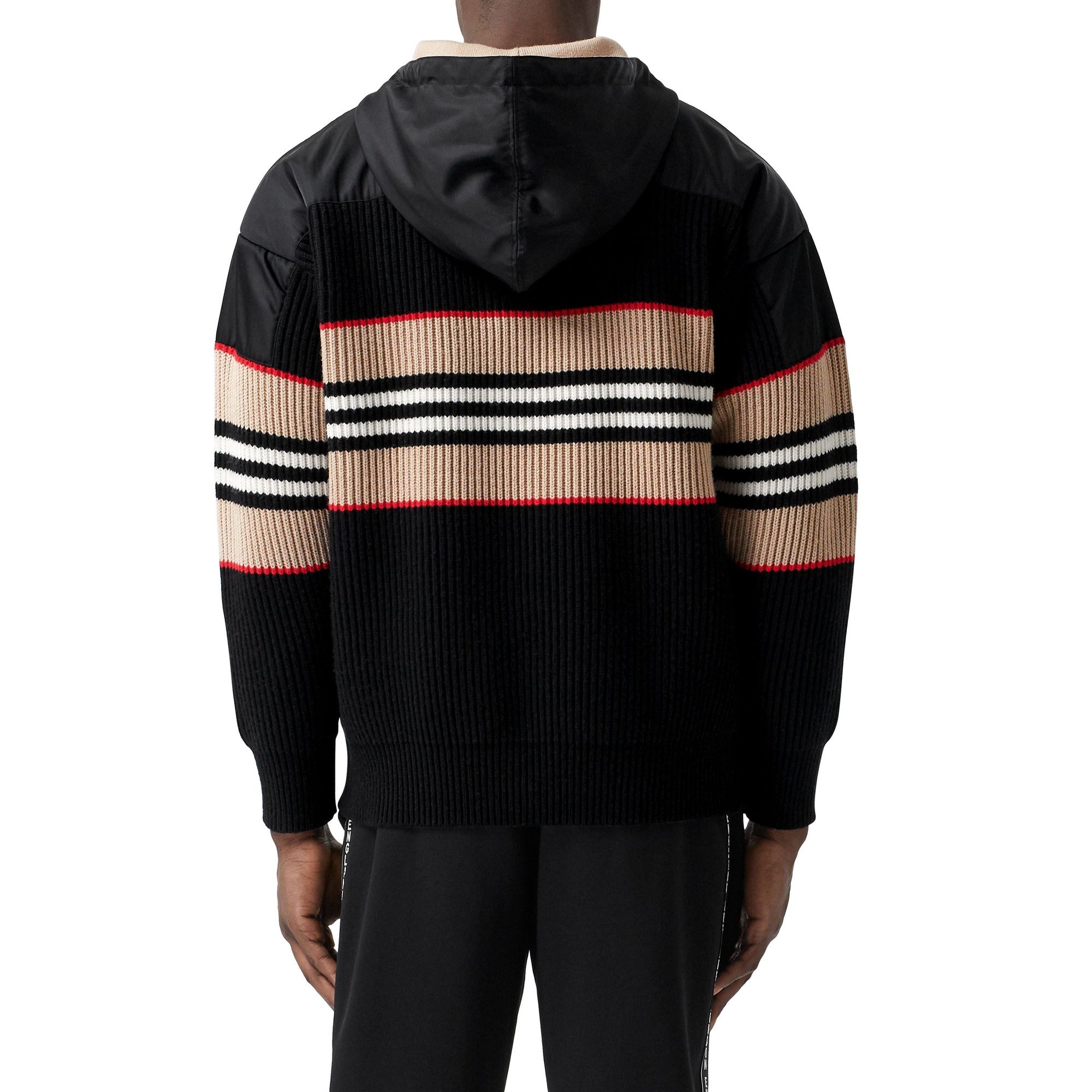 BLACK Hoodie en maille de laine et cachemire côtelée à rayures iconiques