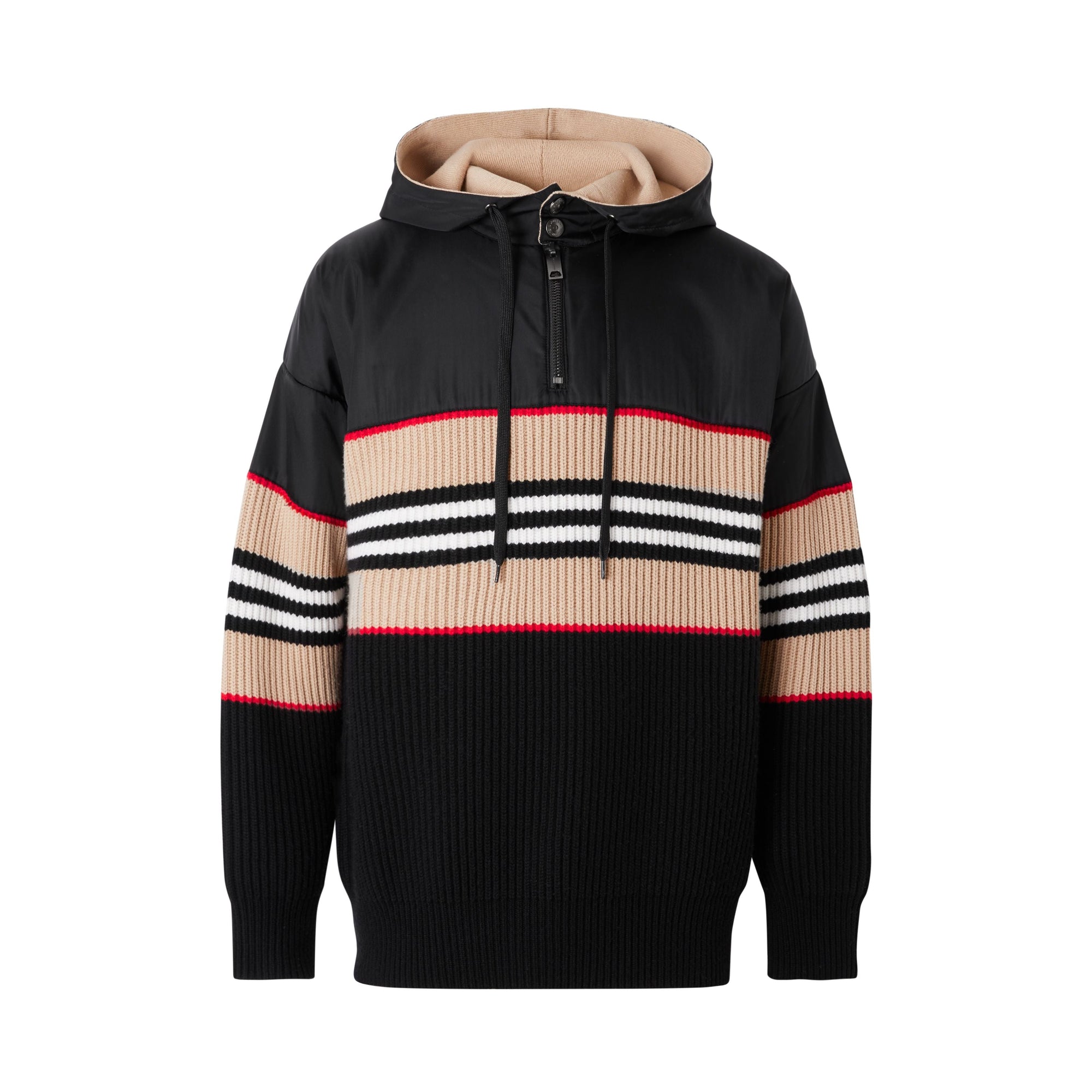 BLACK Hoodie en maille de laine et cachemire côtelée à rayures iconiques