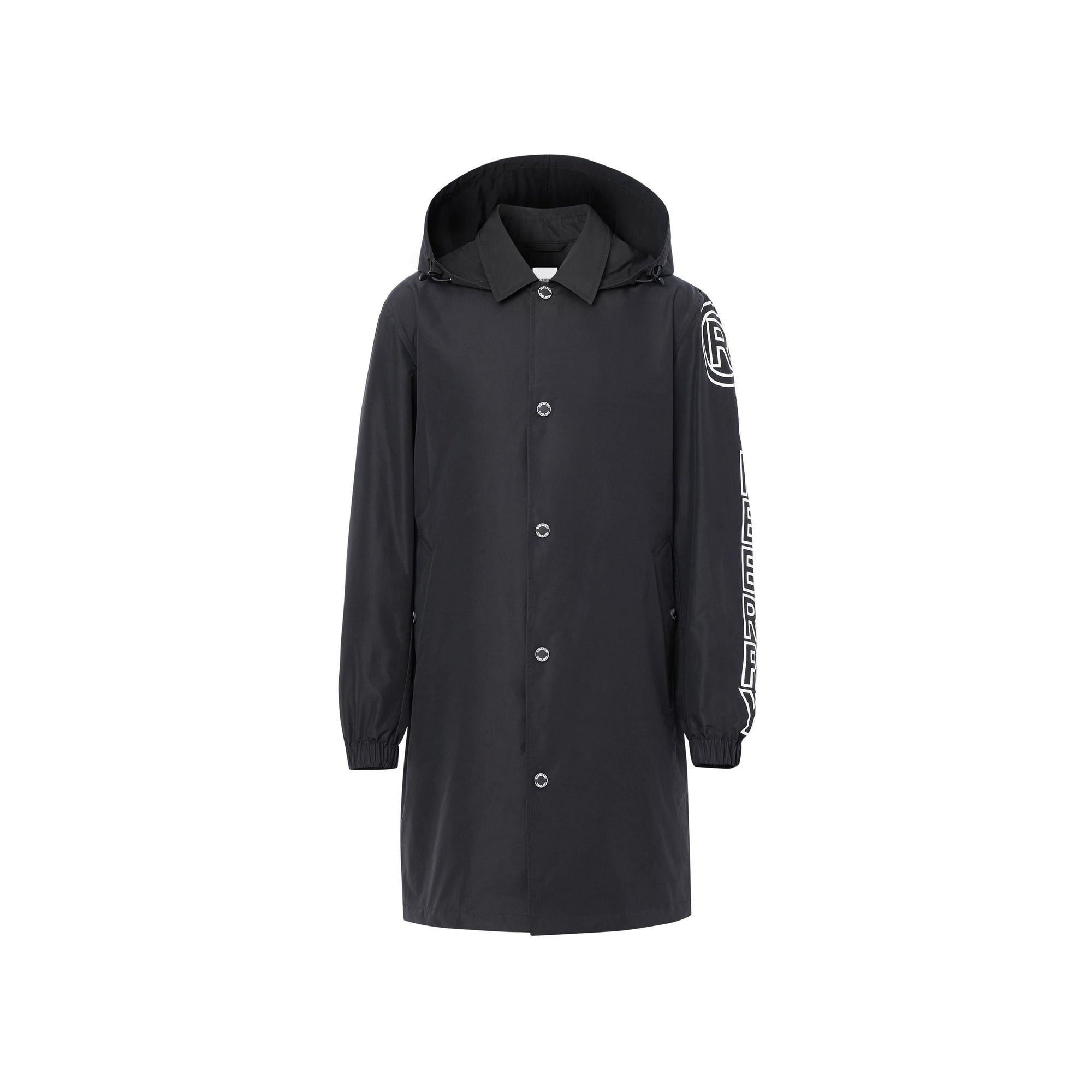 Paletot en coton technique à logo avec capuche amovible - Noir
