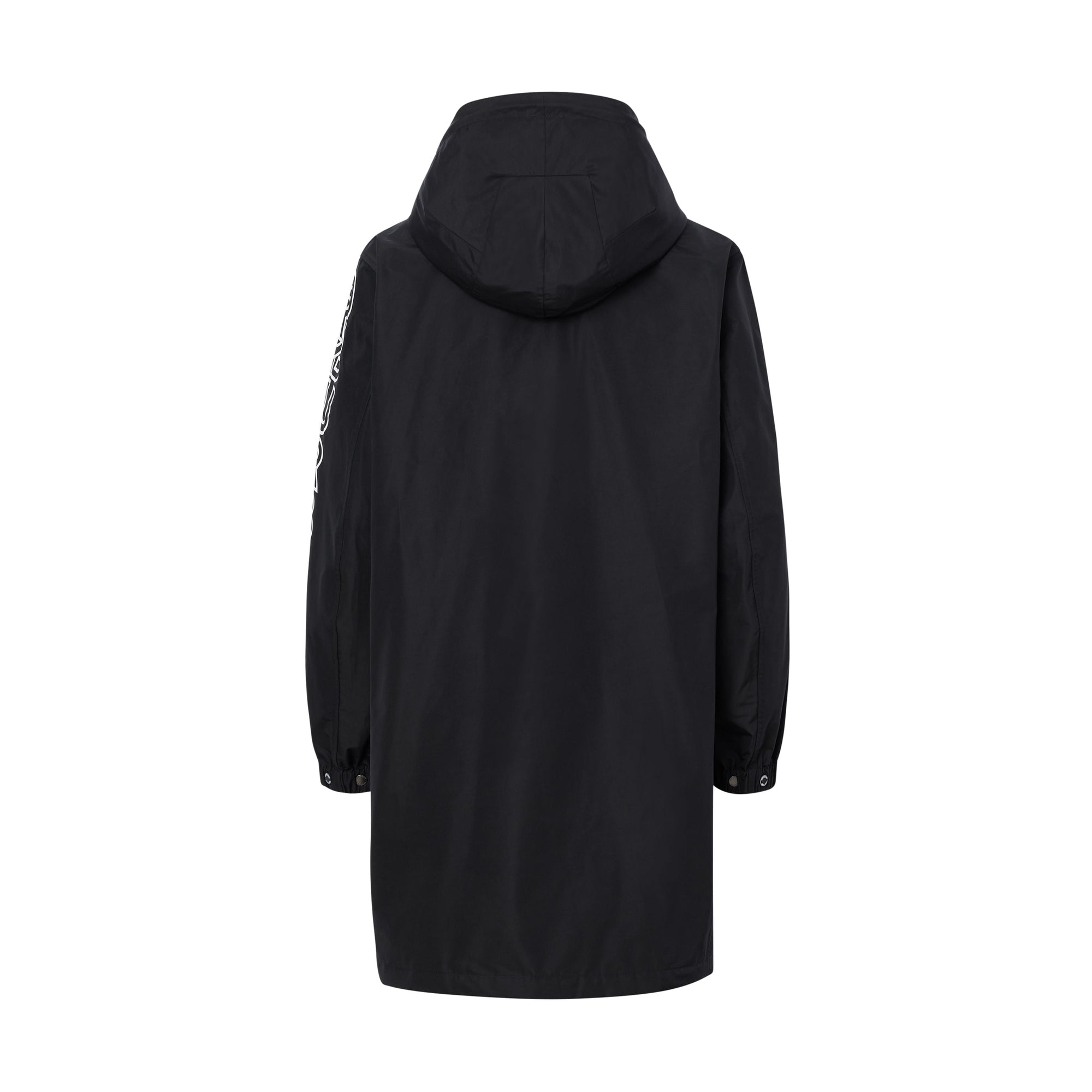 Paletot en coton technique à logo avec capuche amovible - Noir