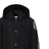 Paletot en coton technique à logo avec capuche amovible - Noir