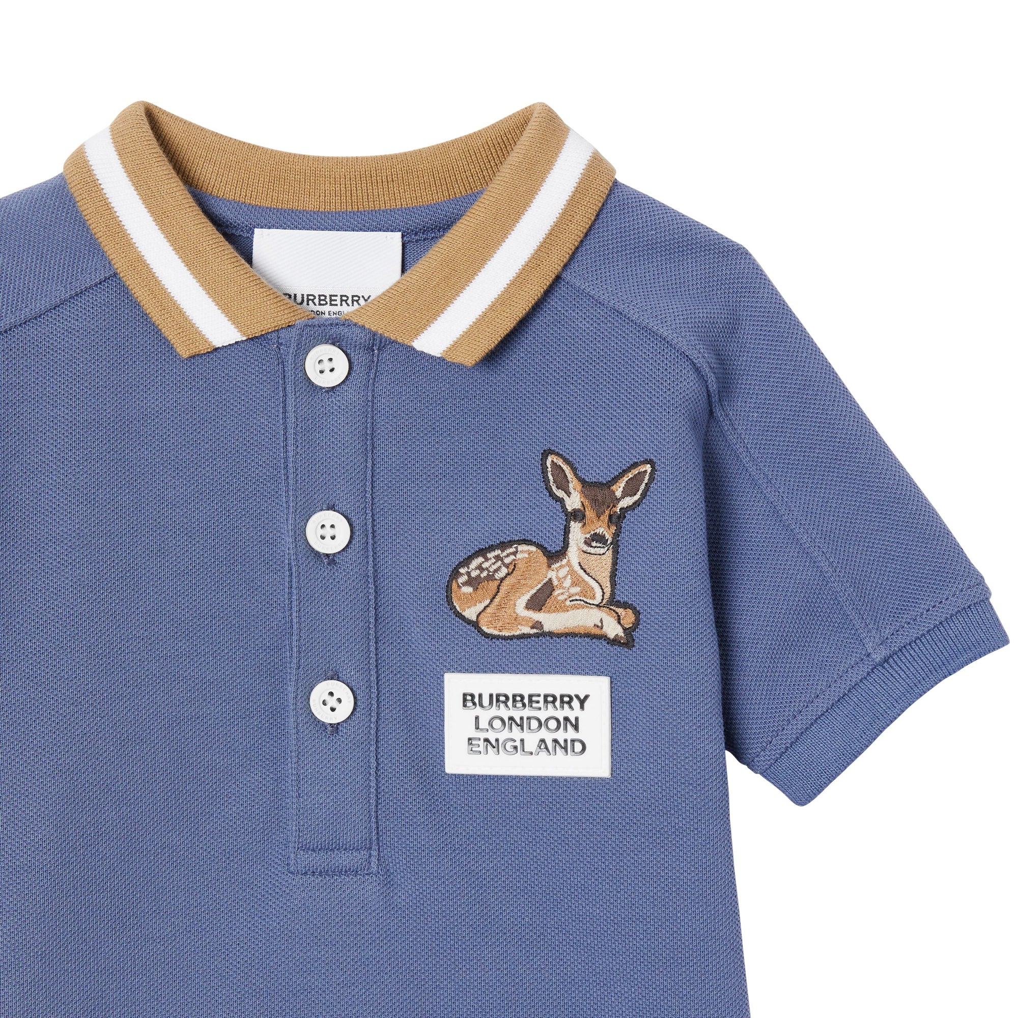 STEEL BLUE Polo en coton Monogram à motif daim