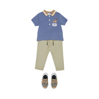 STEEL BLUE Polo en coton Monogram à motif daim