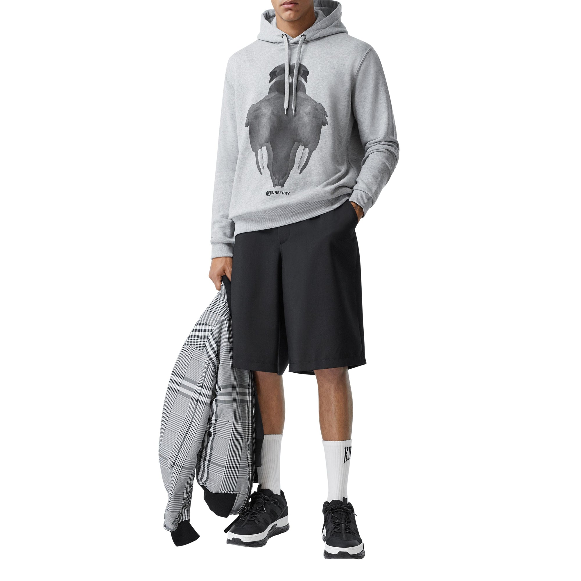 PALE GREY MELANGE Hoodie en coton à imprimé montage