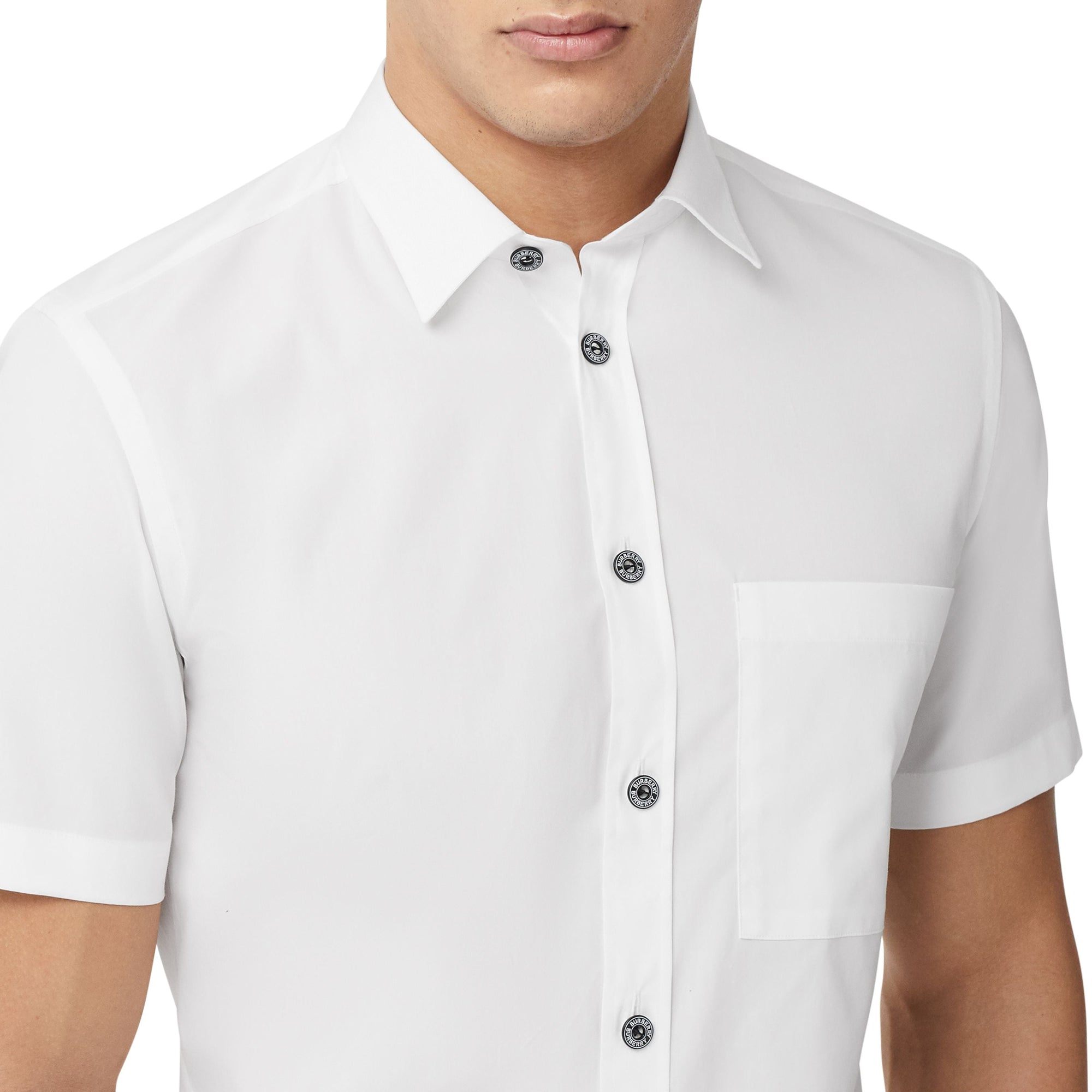 WHITE Chemise slim à manches courtes en popeline de coton stretch