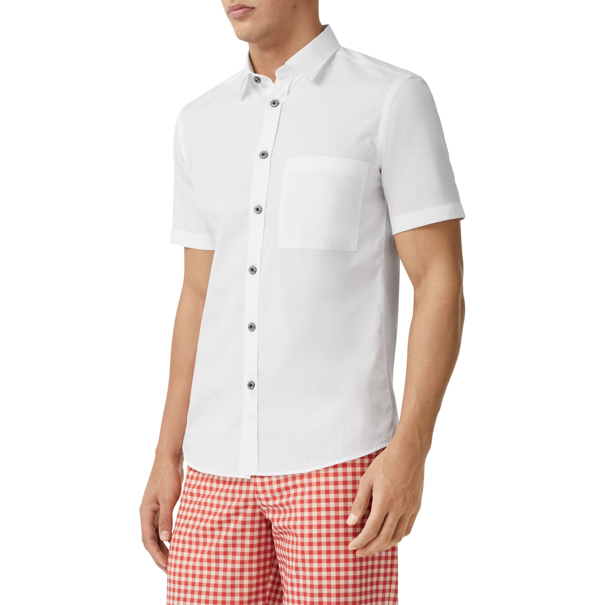 WHITE Chemise slim à manches courtes en popeline de coton stretch