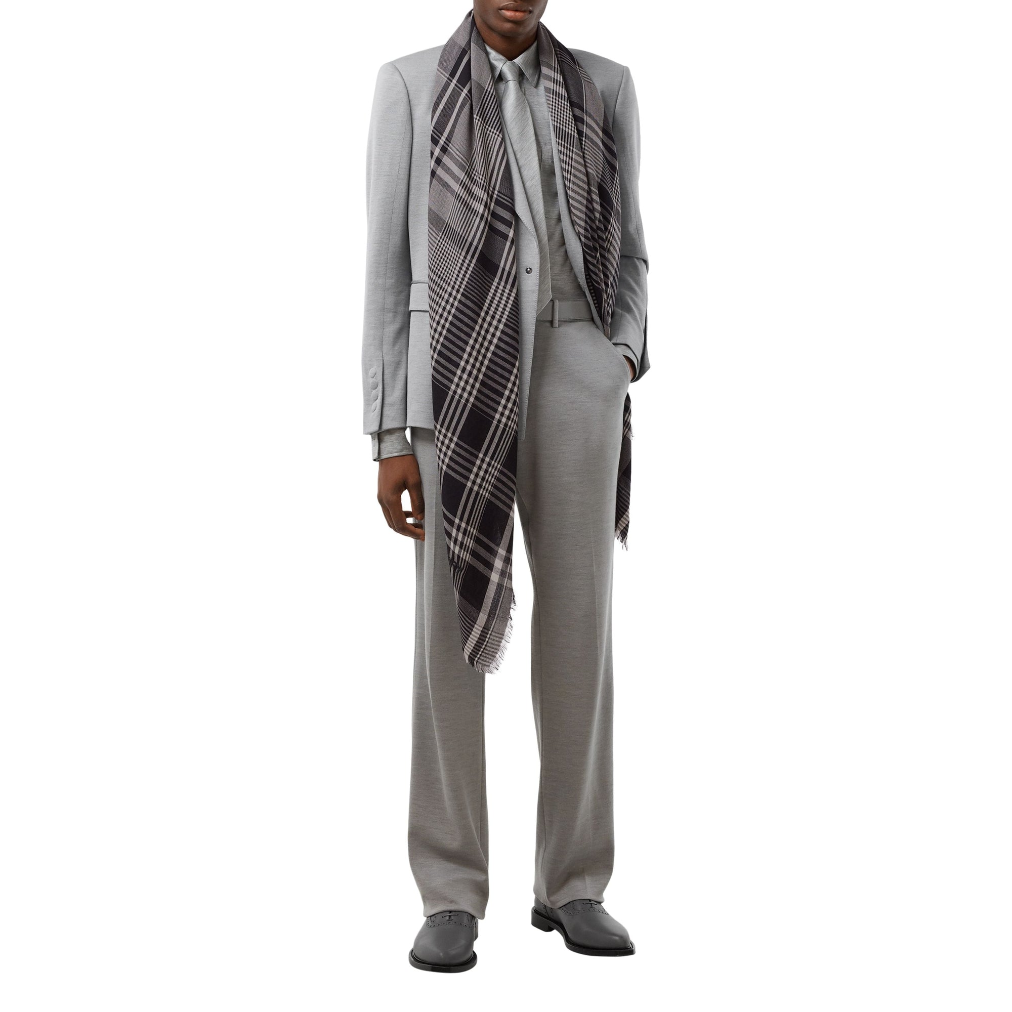 Écharpe légère en cachemire check avec logo brodé - Noir & blanc
