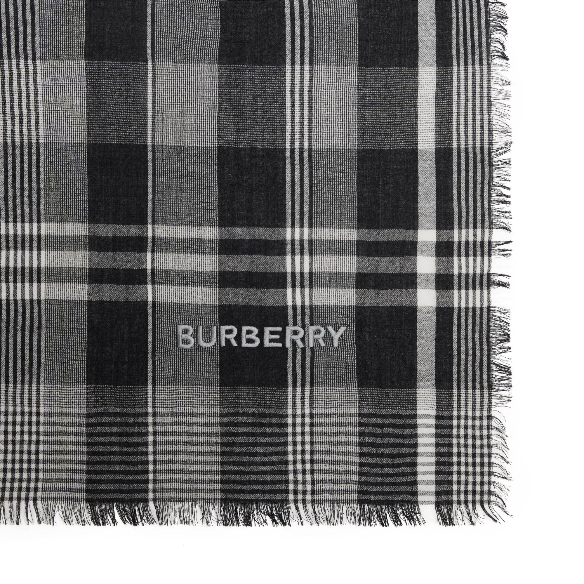 Écharpe légère en cachemire check avec logo brodé - Noir & blanc