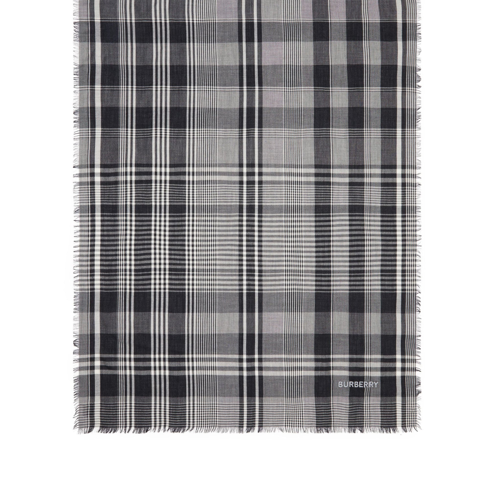 Écharpe légère en cachemire check avec logo brodé - Noir & blanc