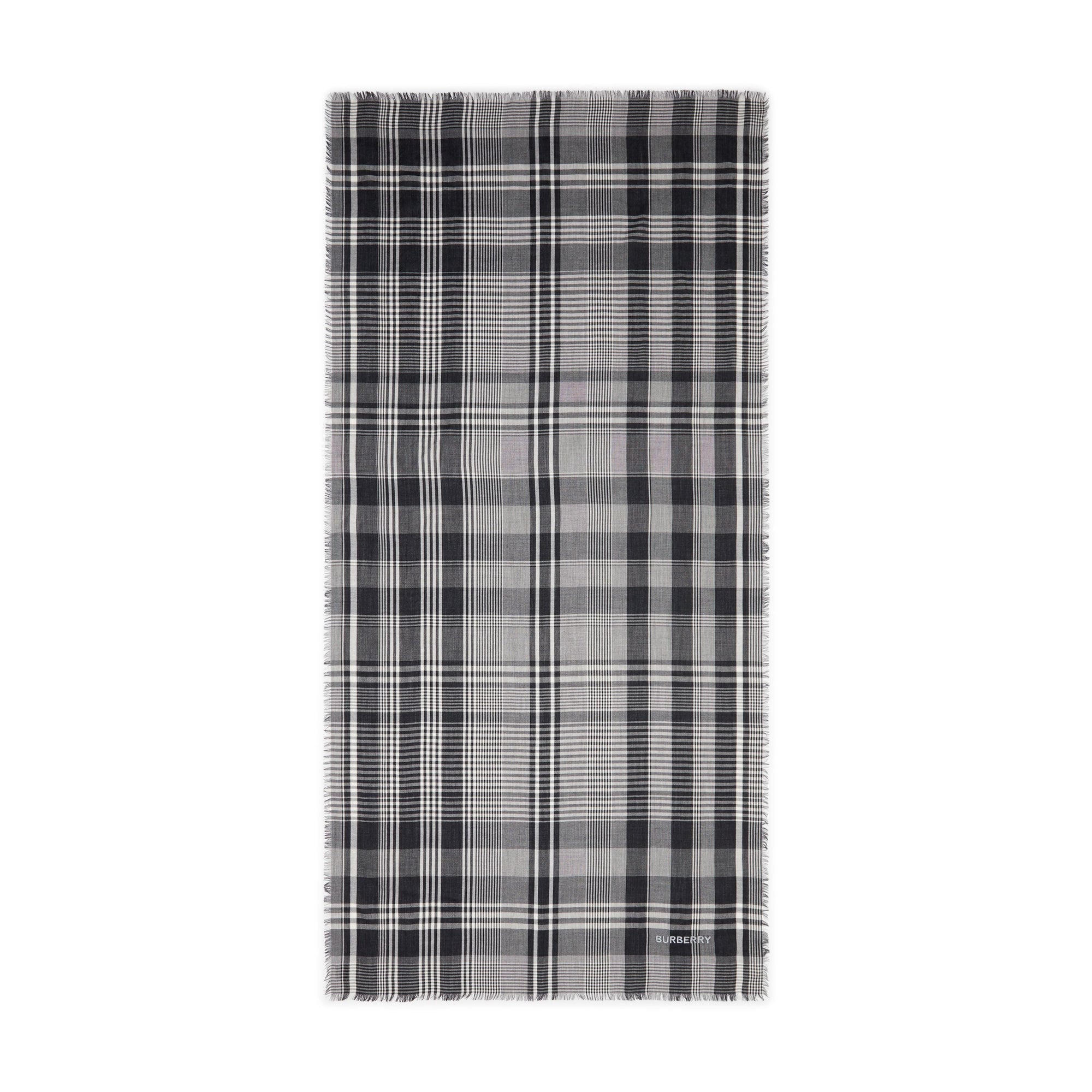 Écharpe légère en cachemire check avec logo brodé - Noir & blanc