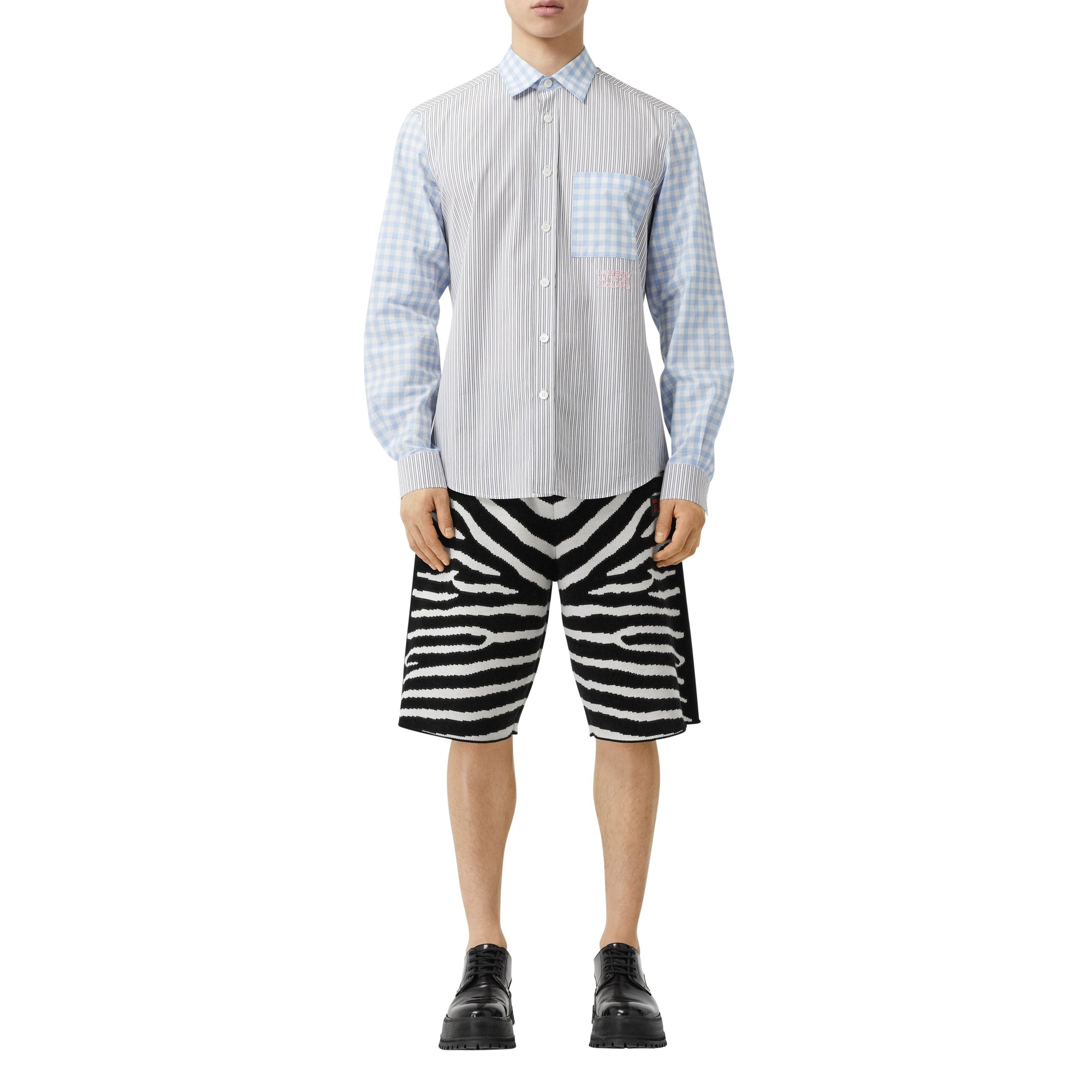 BLACK Short en jacquard de laine mélangée à motif zèbre et cordon de serrage