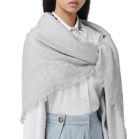 Grand carré de soie et laine en jacquard monogram - Gris galet clair