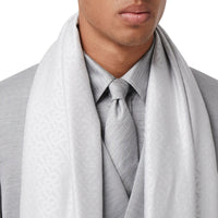 Grand carré de soie et laine en jacquard monogram - Gris galet clair