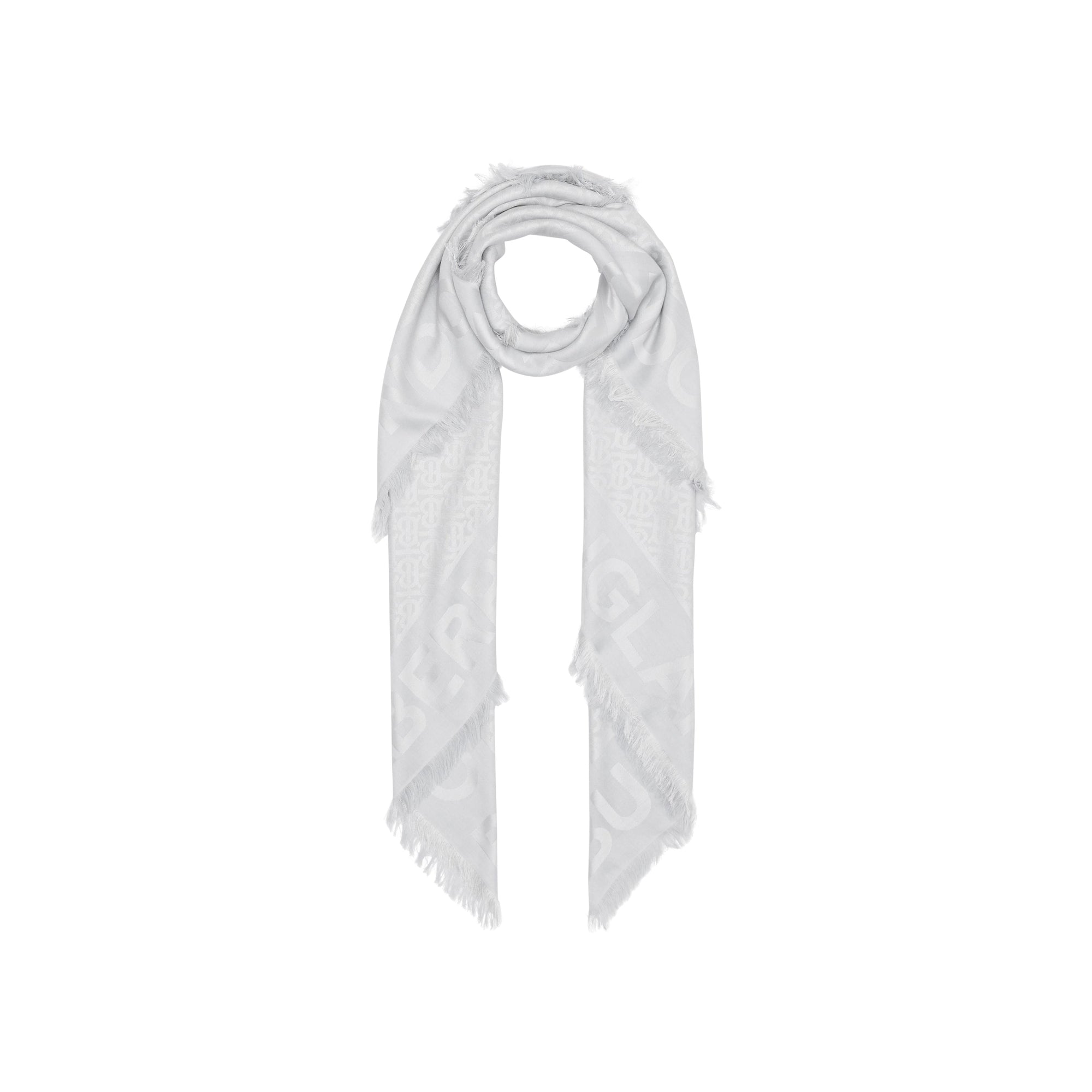 Grand carré de soie et laine en jacquard monogram - Gris galet clair