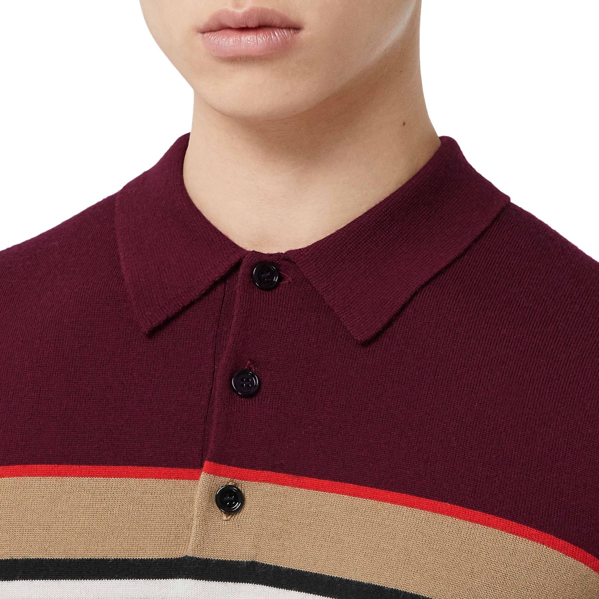 DEEP MERLOT Polo en laine mérinos à rayures iconiques