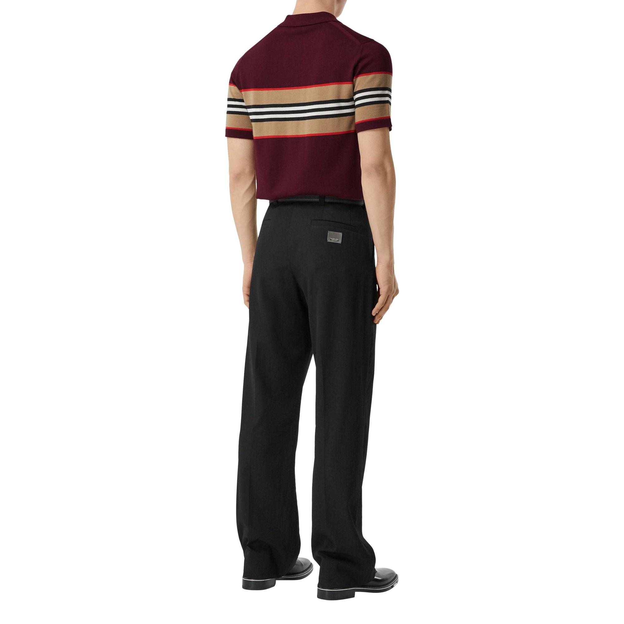 DEEP MERLOT Polo en laine mérinos à rayures iconiques