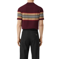 DEEP MERLOT Polo en laine mérinos à rayures iconiques