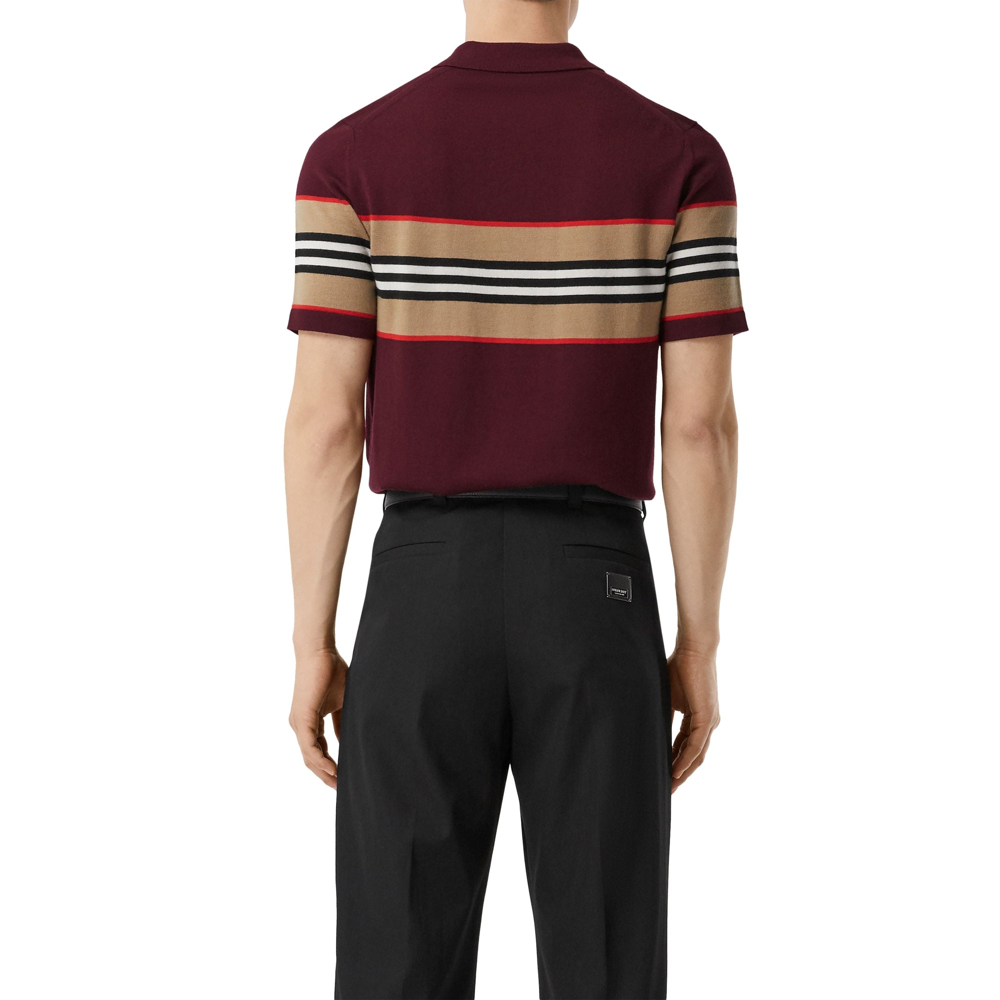 DEEP MERLOT Polo en laine mérinos à rayures iconiques