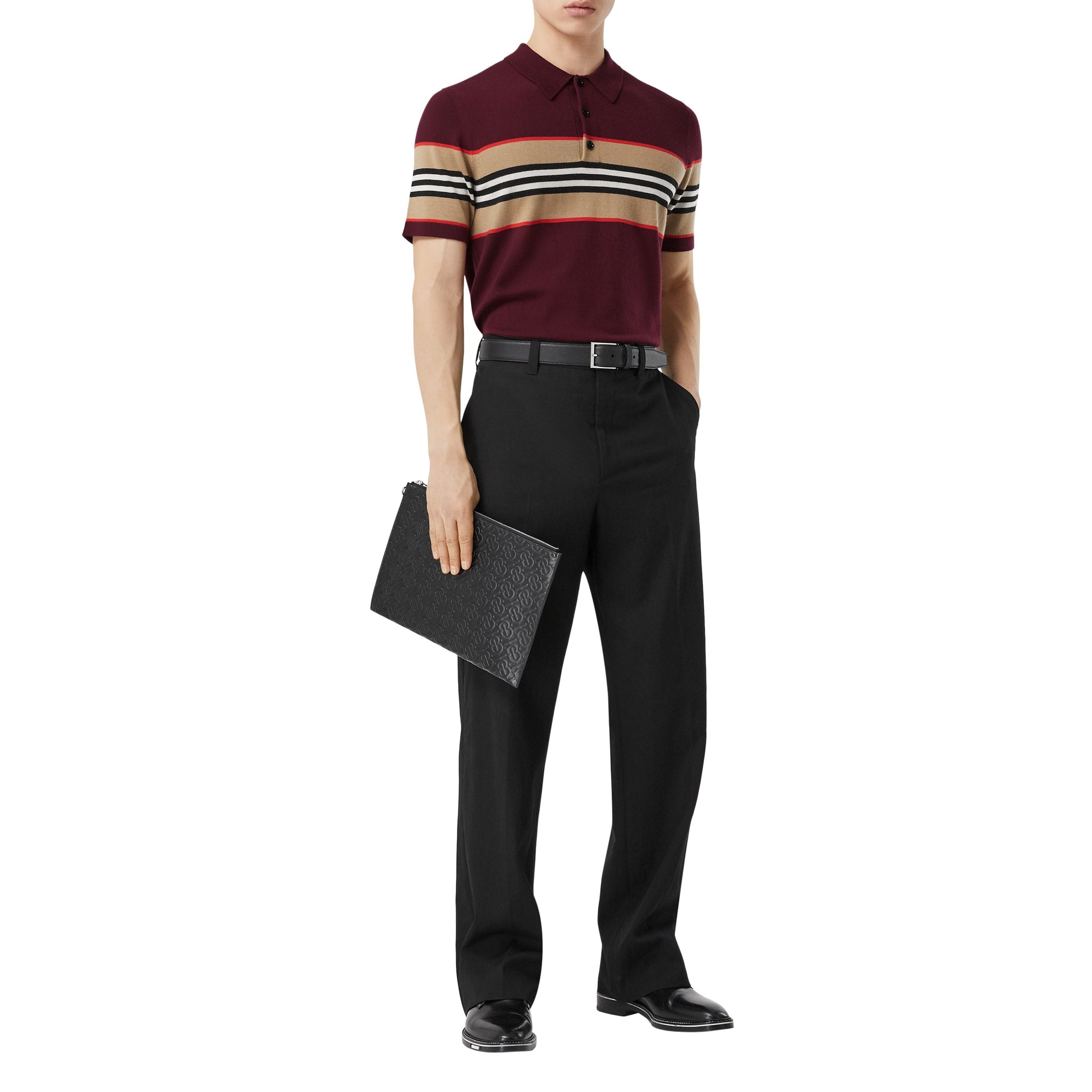 DEEP MERLOT Polo en laine mérinos à rayures iconiques