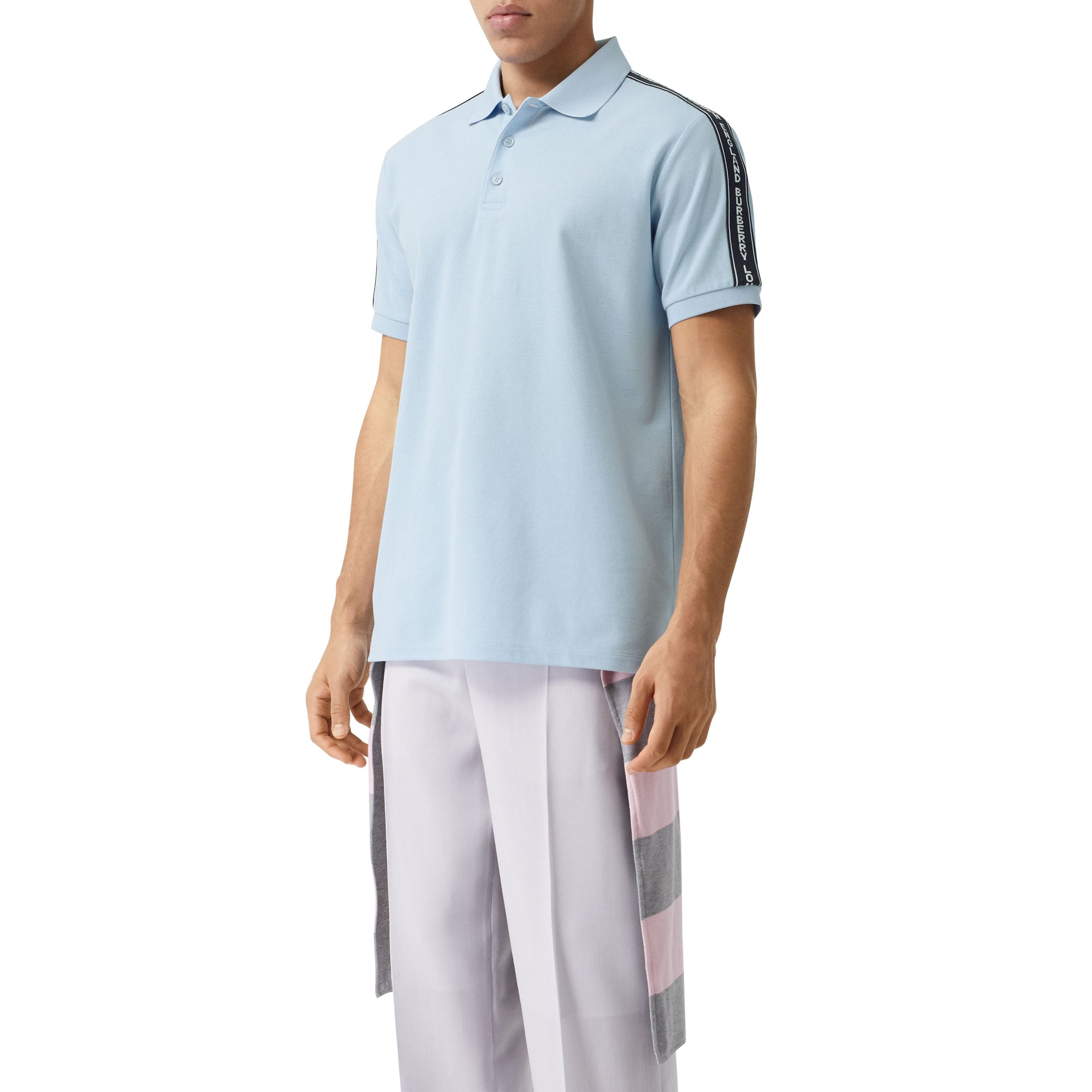 PALE BLUE Polo en piqué en coton avec bandes à logo