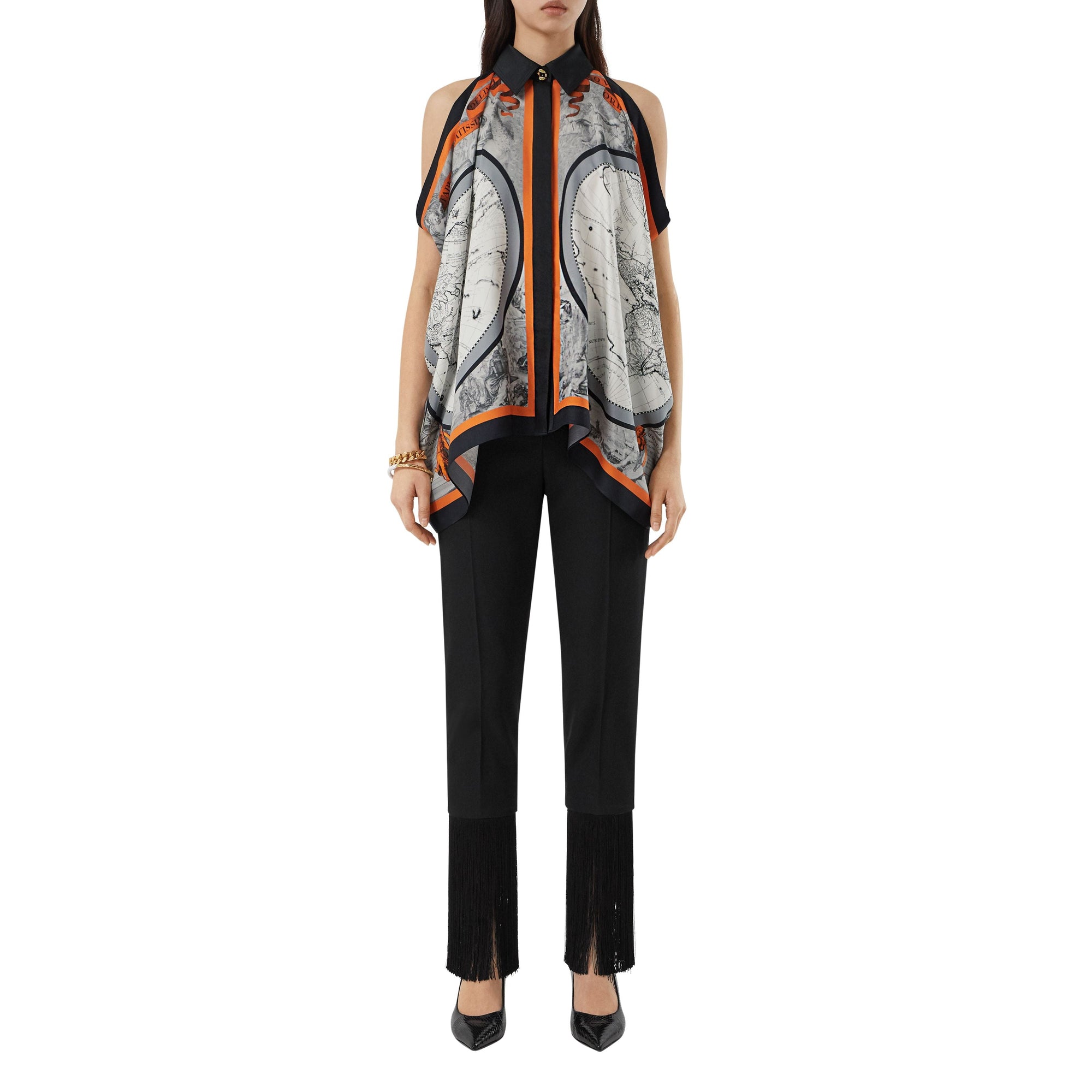 TAUPE GREY IP PTTN Chemise sans manches en soie à imprimé carte