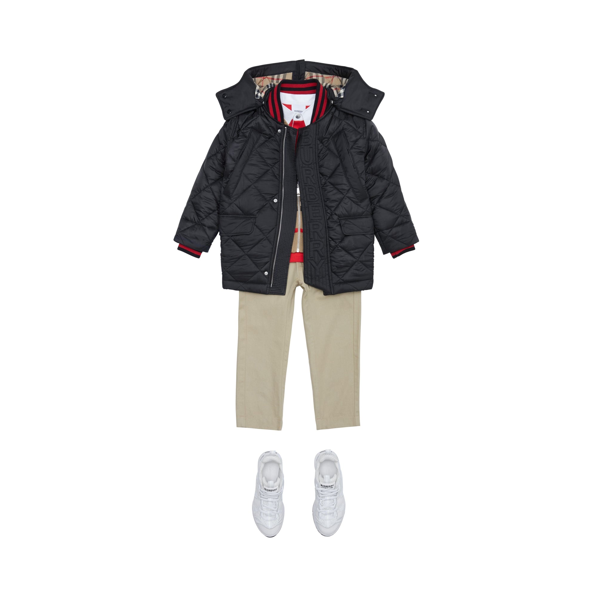 BLACK Manteau matelassé à logo avec capuche amovible